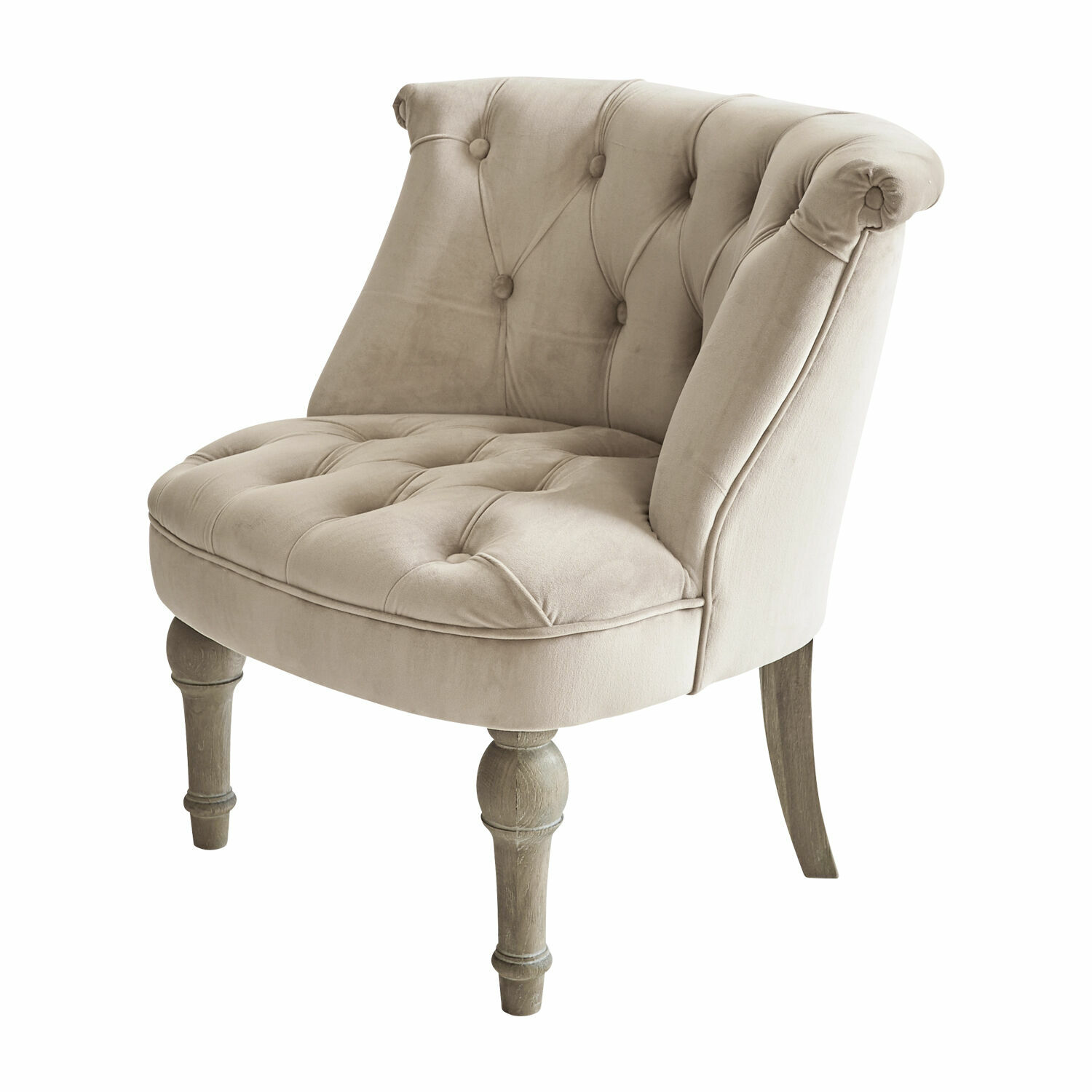 Fauteuil Ardilleux Fauteuil beige en tissu avec pieds en bois, assise rembourrée et détails capitonnés pour salon