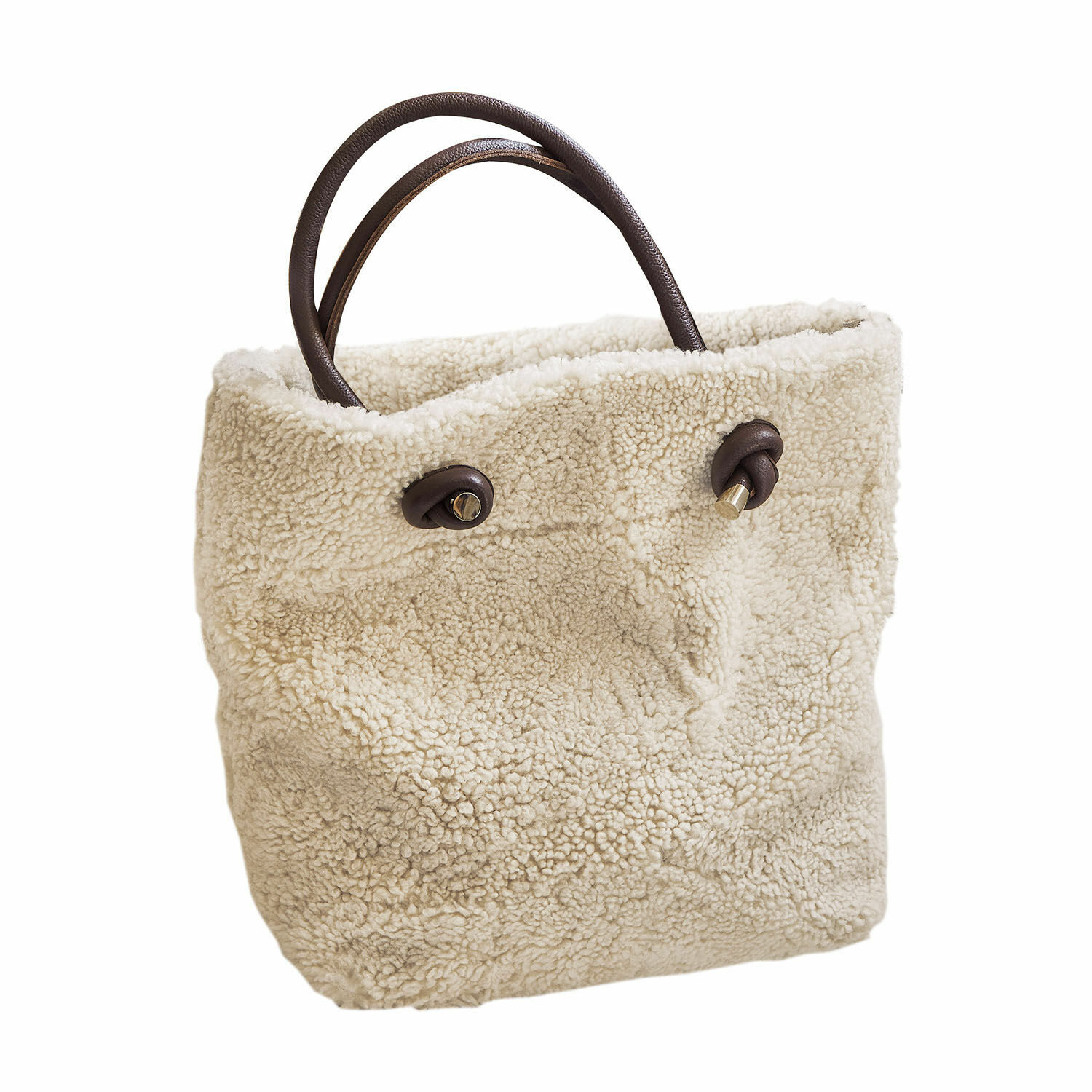 Cabas Tarvin Sac beige en matière pelucheuse avec poignées en cuir marron, accessoire tendance pour un usage quotidien