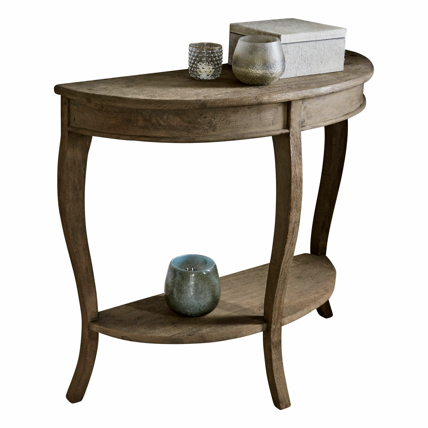 Console Crowley Console en bois naturel avec étagère inférieure et bougies décoratives pour salon élégant