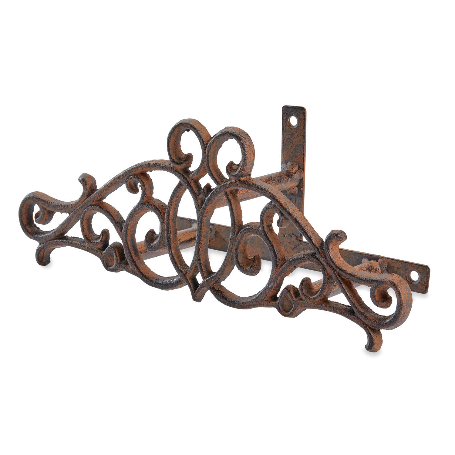 Support pour tuyau d’arrosage Dorhal Support d'étagère en métal style rustique avec motifs enroulés couleur rouille