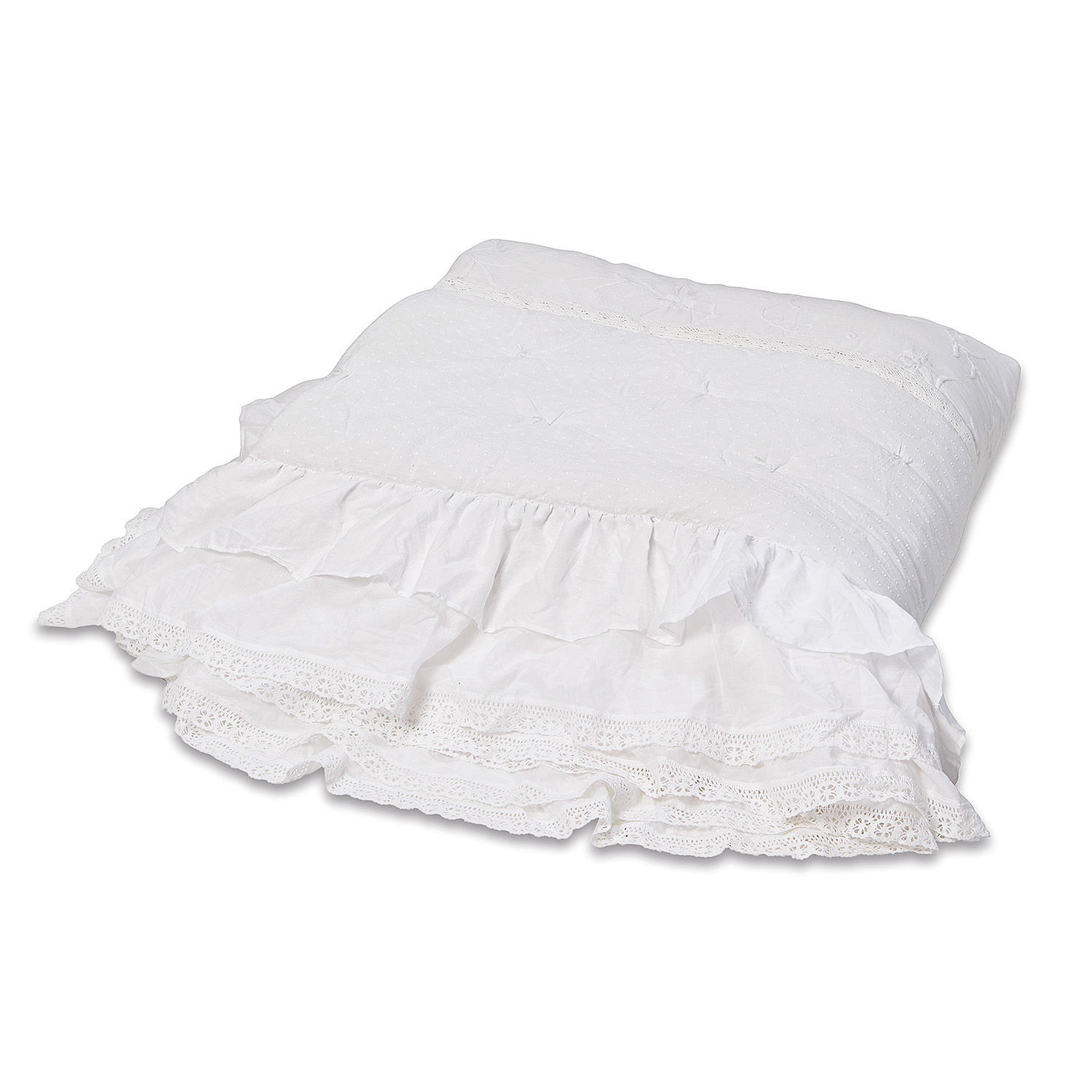 Courtepointe Pittefaux Coussin décoratif blanc en coton avec volants et dentelle, idéal pour salon ou chambre