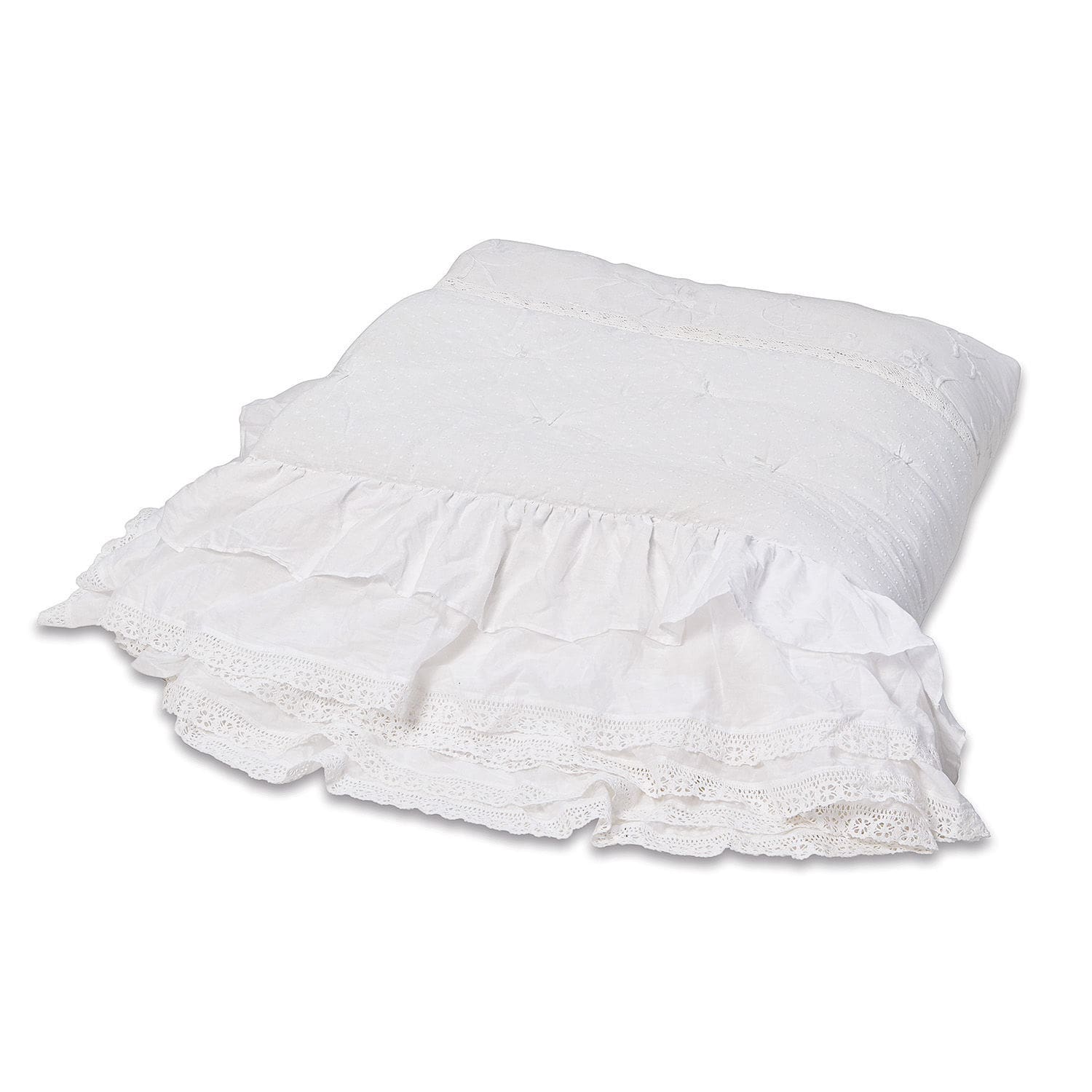 Courtepointe Pittefaux Coussin décoratif blanc en coton avec volants et dentelle, idéal pour salon ou chambre