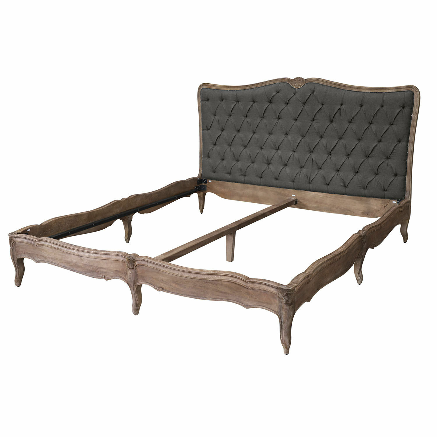 gris/marron Lit Declaire avec tête de lit rembourrée grise et cadre en bois brun, style vintage élégant