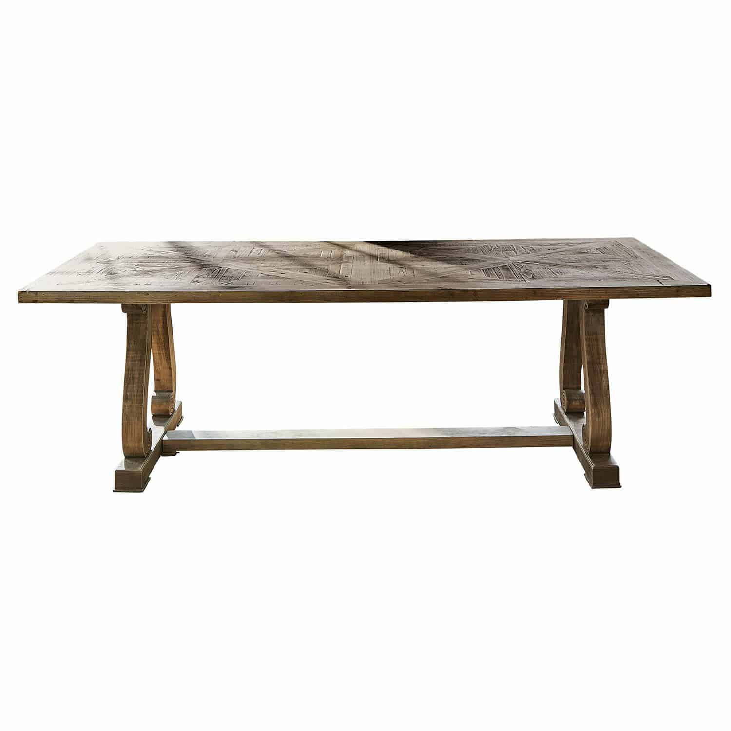 Table Campbelltown Grande table en bois avec plateau rustique et pieds décoratifs, meuble de salle à manger