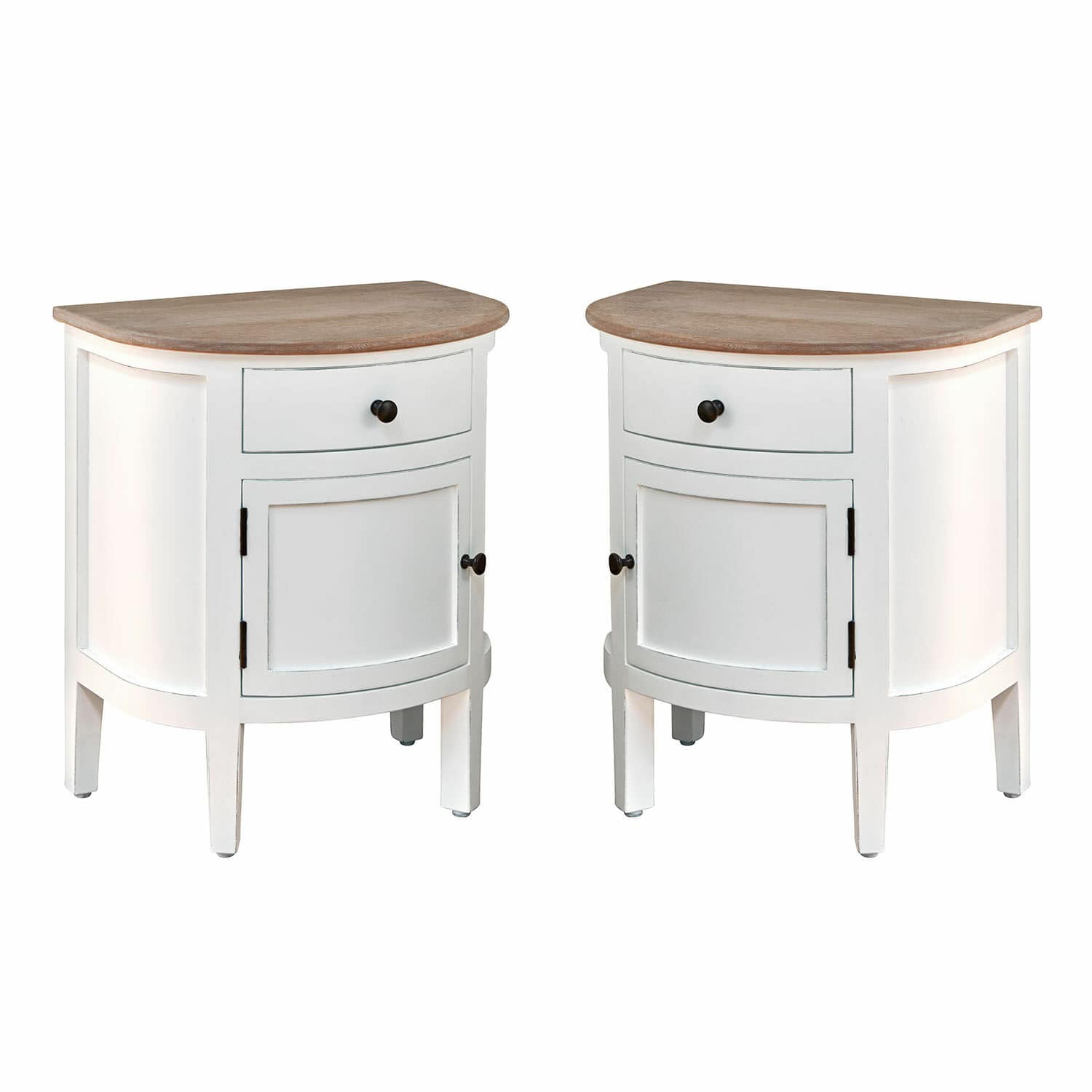 Lot de 2 tables de chevet Arvelin Paire de chevets d'angle en bois blanc avec tiroir et plateau en bois clair pour salon