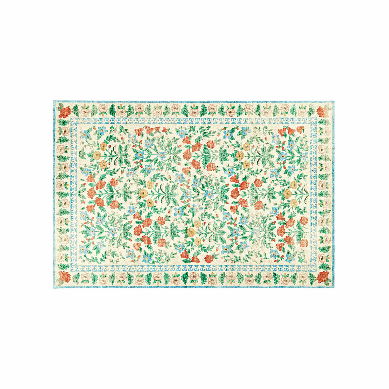 Tapis Jallorin coloré avec motif floral sur fond crème, décoration de sol pour salon
