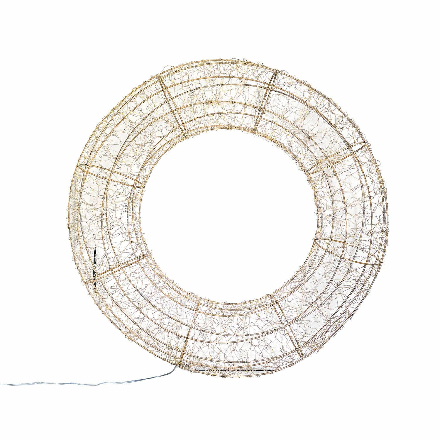 Couronne à LED Veralisse Décoration lumineuse ronde en fil métallique doré avec petites LED, idéale pour intérieur et extérieur