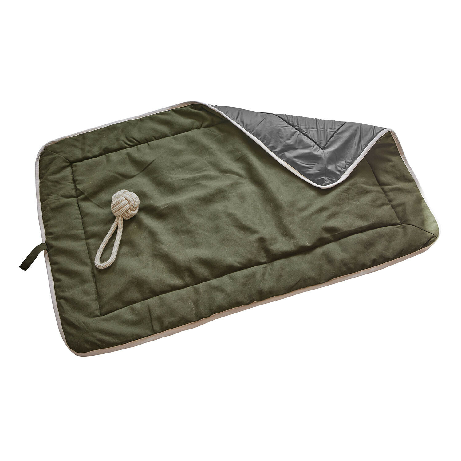 Tapis pour animaux Dunelyn Tapis de jeu réversible pour chien en tissu olive et gris avec corde en coton pour jouer