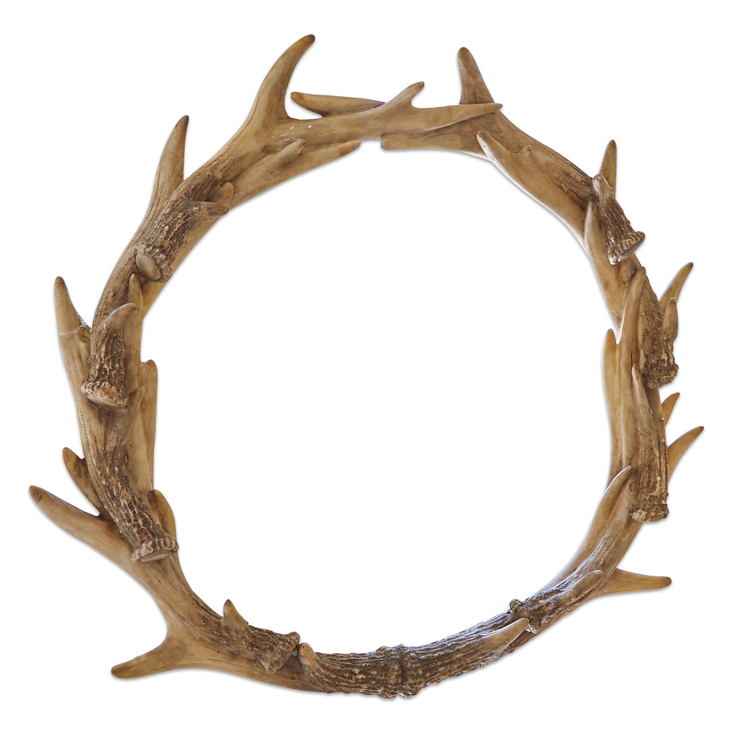 Couronne Marcelle Décoration murale ronde en résine imitation bois de cerf couleur marron naturel
