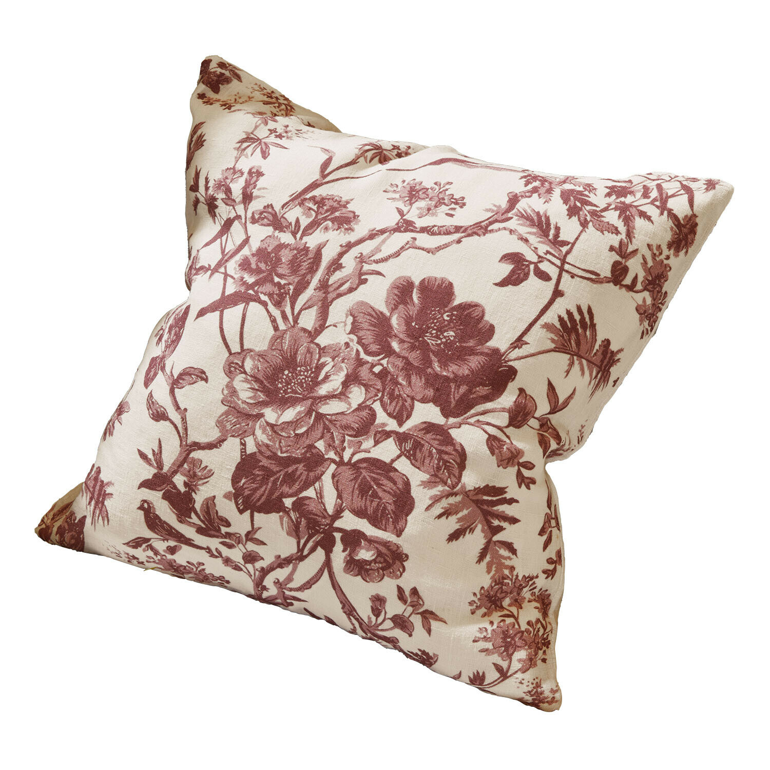 Housse de coussin Rosanique Coussin décoratif en coton crème avec motif floral bordeaux pour salon élégant