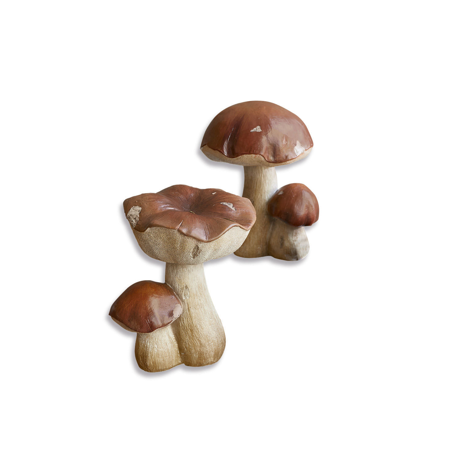 Lot de 2 champignons décoratifs Beenie Champignons décoratifs en matériau synthétique brun et beige pour décoration intérieure et jardin