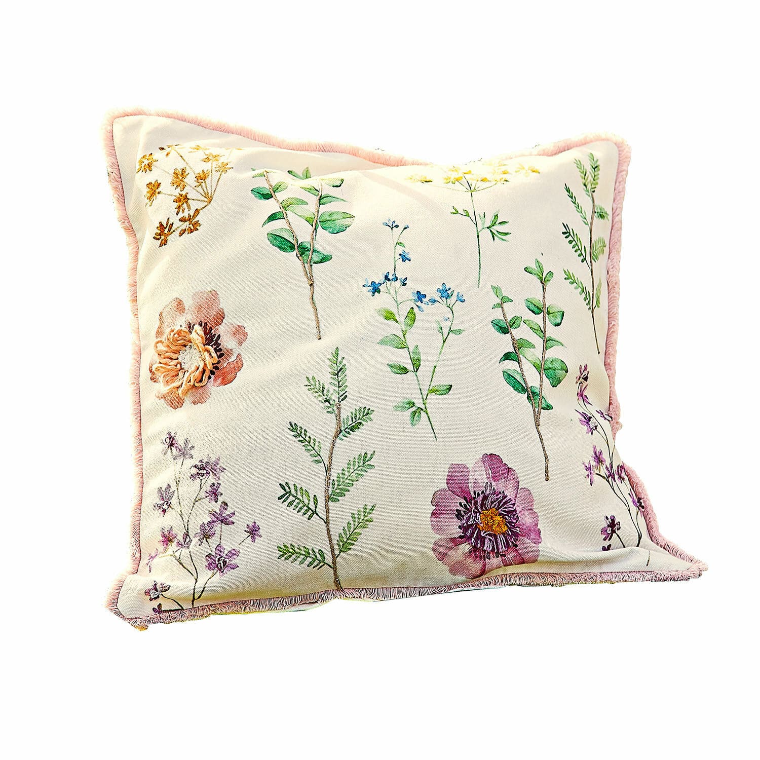 Housse de coussin Fahzoura Coussin décoratif en coton crème avec imprimé floral et bordure rose pour salon élégant