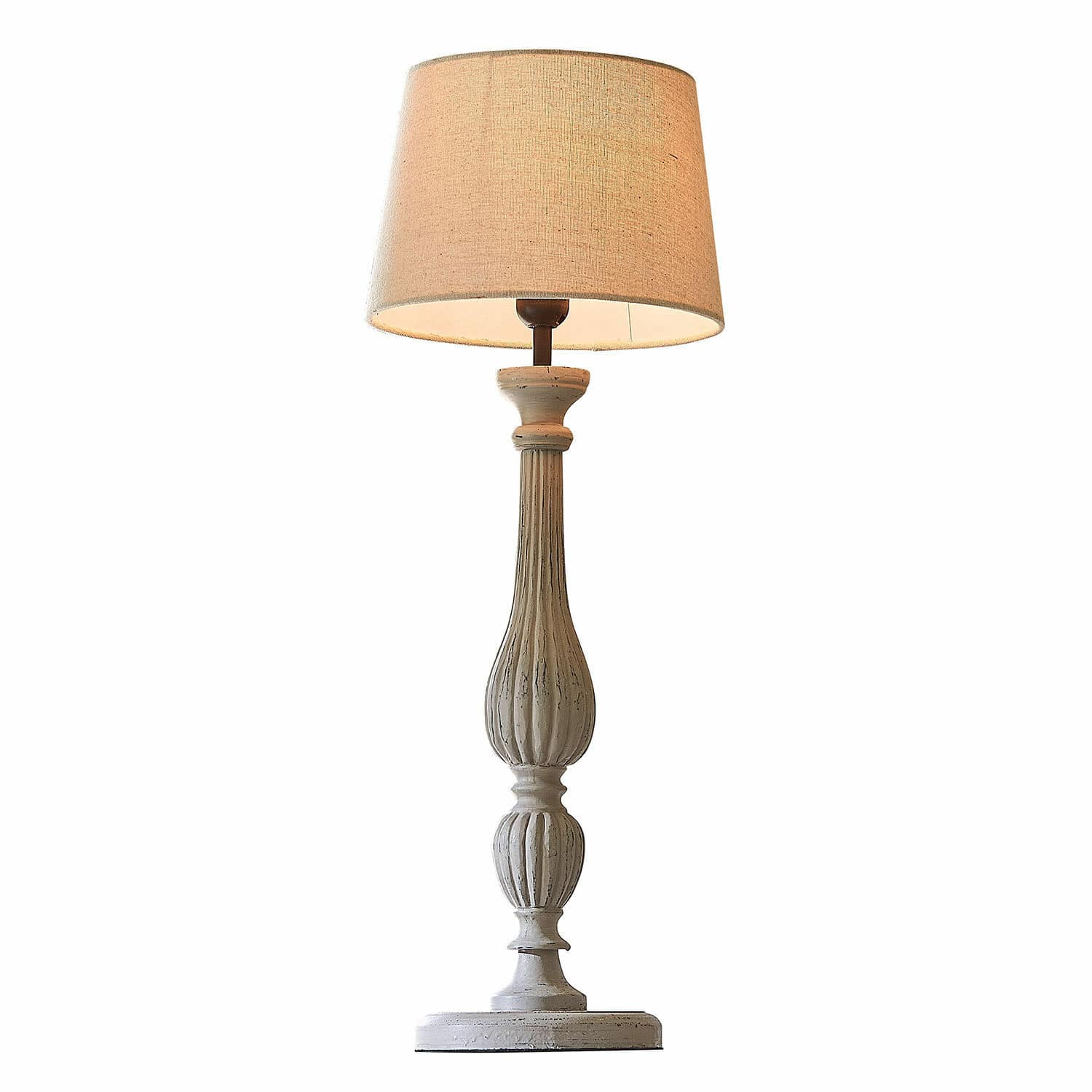 Lampe à poser Zepinal Lampe de table en bois blanc avec abat-jour beige, décoration élégante pour salon et chambre
