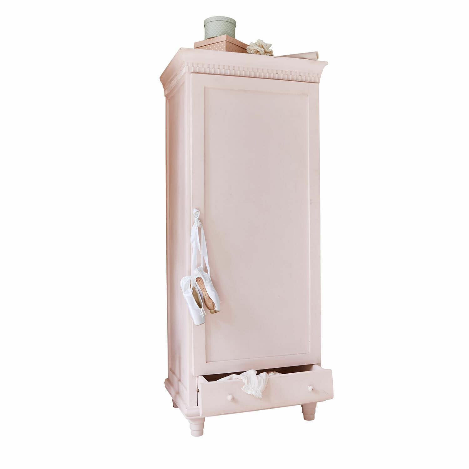 Armoire Solevreux Armoire en bois rose avec tiroir et porte-chaussures de ballet, meuble de rangement vintage