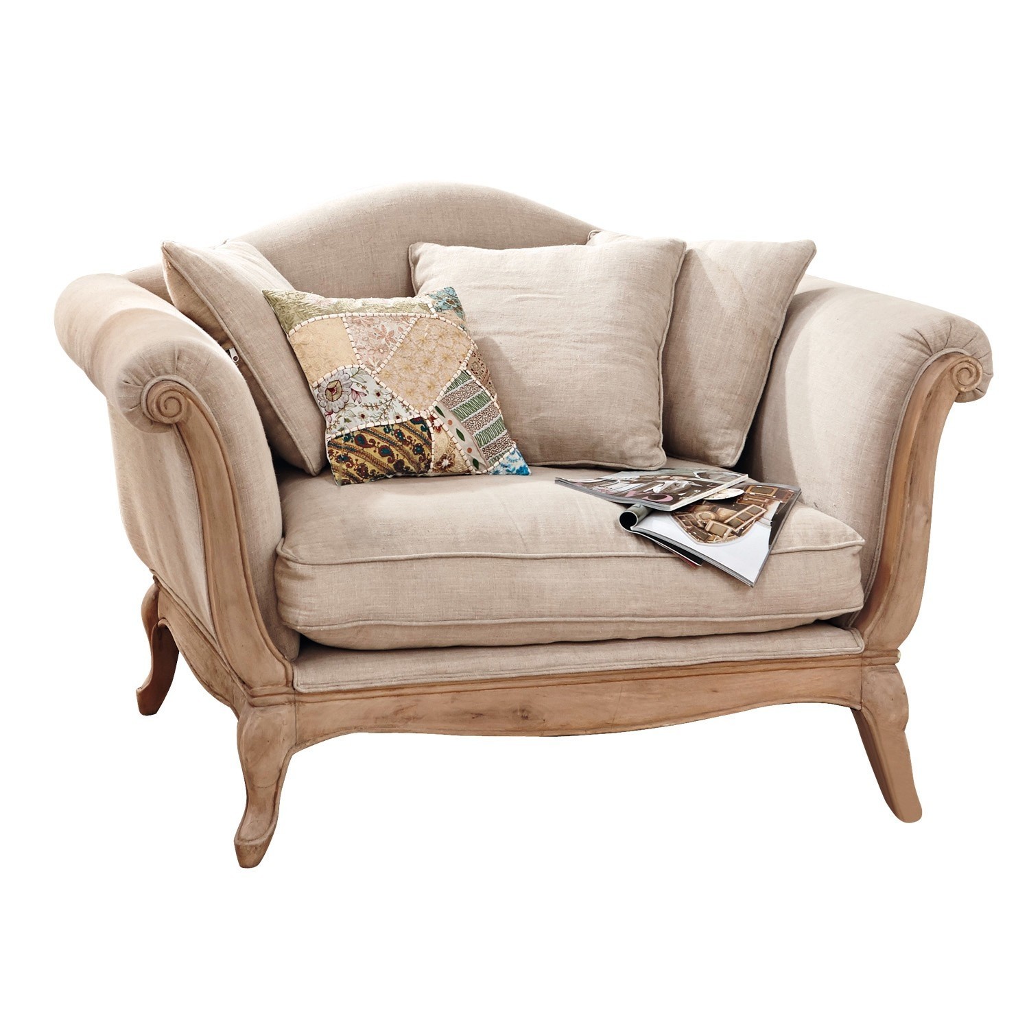 Fauteuil Sumerset Canapé beige avec cadre en bois et coussins moelleux, style vintage pour salon