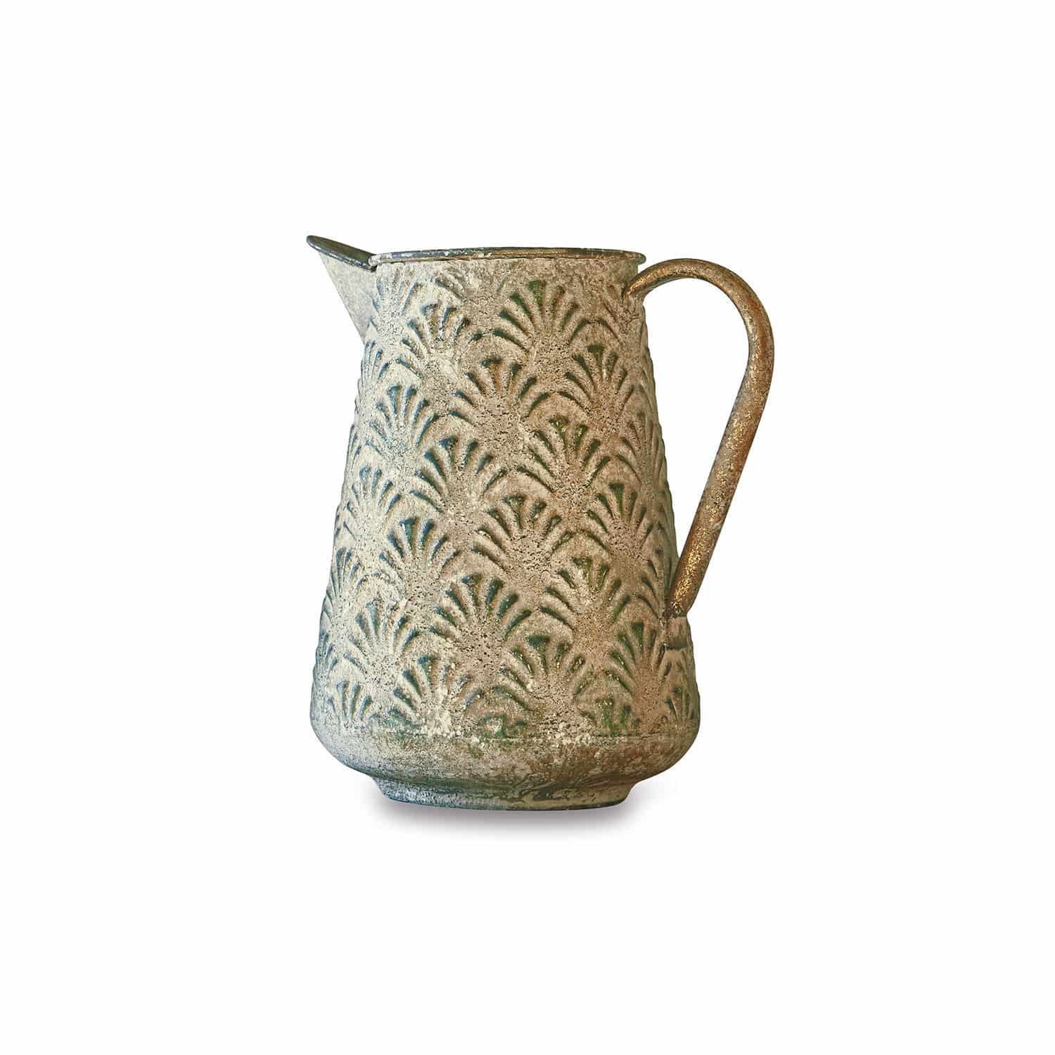 Carafe décorative Iskele Pichet en céramique vert avec motif et anse marron, vase décoratif pour intérieur