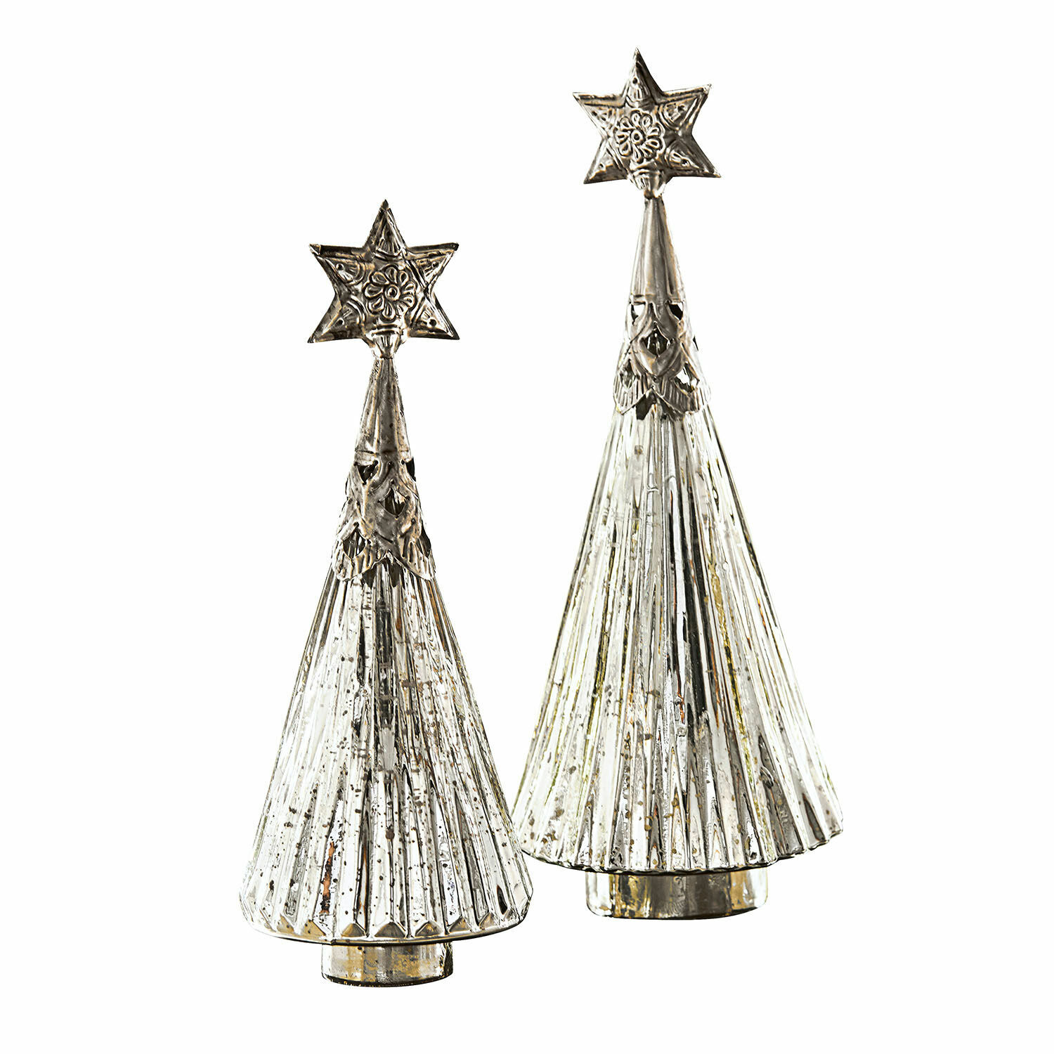Lot de 2 sapins de Noël décoratifs Lillemor Ensemble de deux décorations d'arbre en métal argenté avec étoiles décoratives au sommet