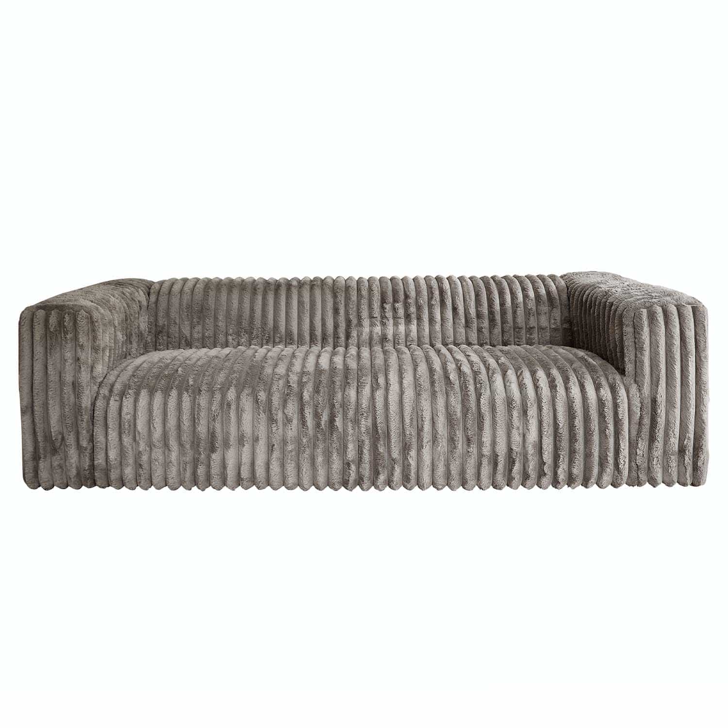 Canapé moderne en velours gris côtelé, confortable pour salon et détente à la maison