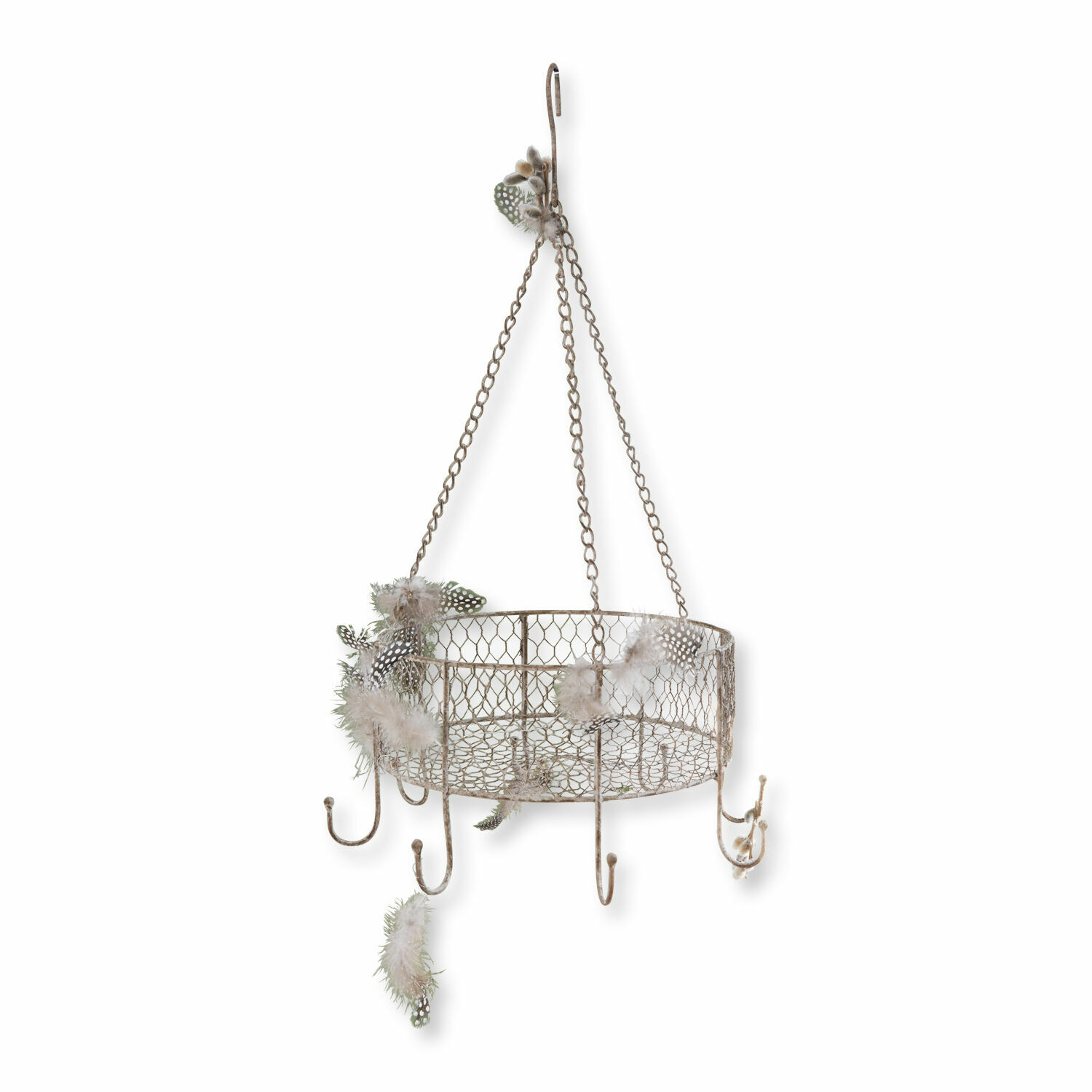 Panier Wingaerde Porte-manteau suspendu en métal couleur bronze vieilli avec grille et crochets pour rangement décoratif