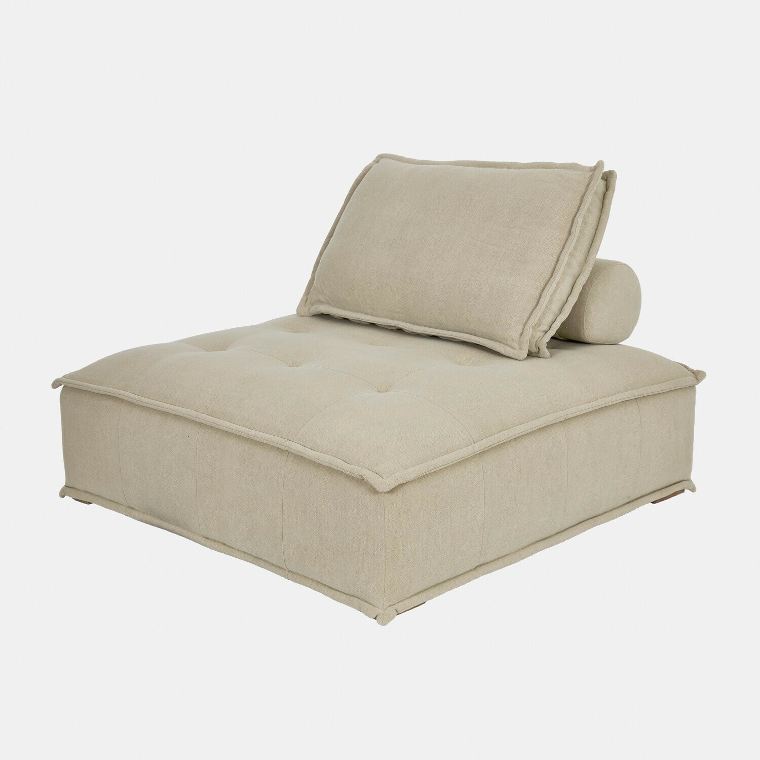 Canapé lounge Tesshill beige en lin avec assise matelassée et coussin moelleux pour détente