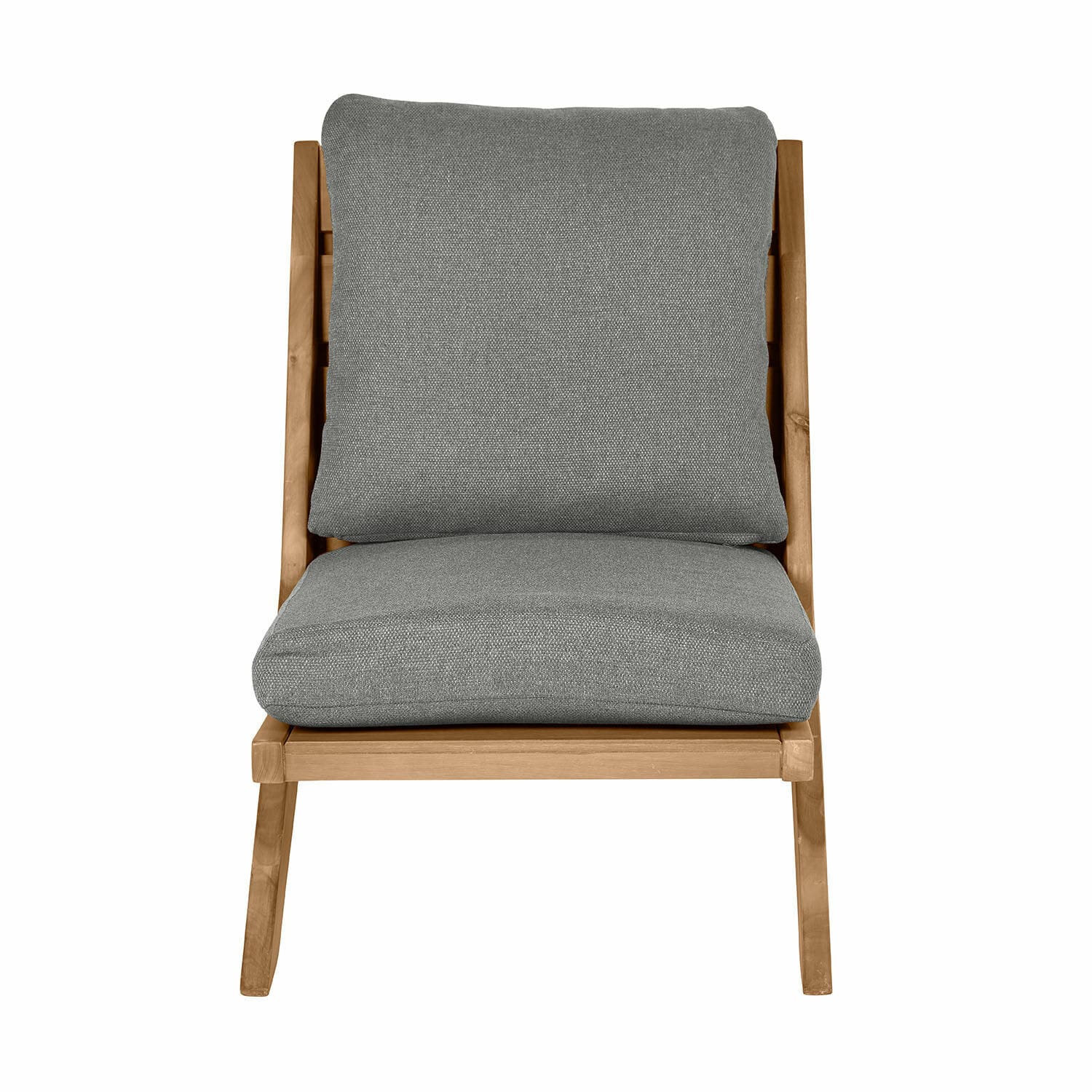 Chaise lounge FSC®-100% Montivaux Fauteuil en bois avec coussins gris en tissu, meuble moderne pour salon confortable