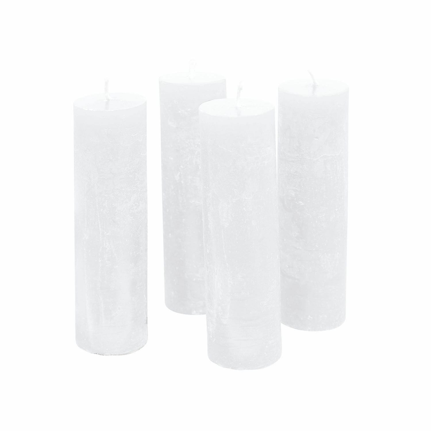 Lot de 4 bougies Muriel Ensemble de quatre bougies cylindriques blanches en cire pour décoration et ambiance
