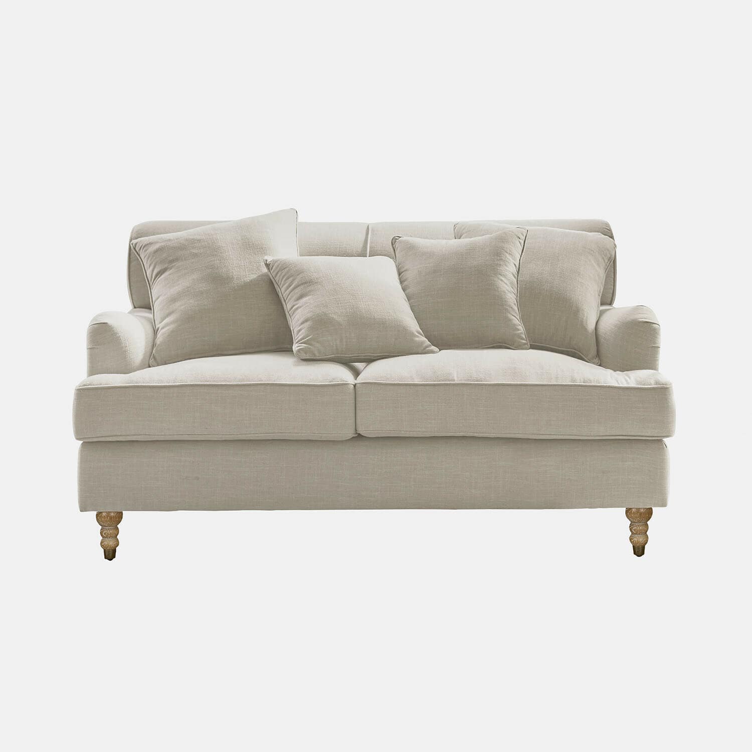 Canapé Isa Canapé beige en tissu avec coussins et pieds en bois, meuble confortable pour salon