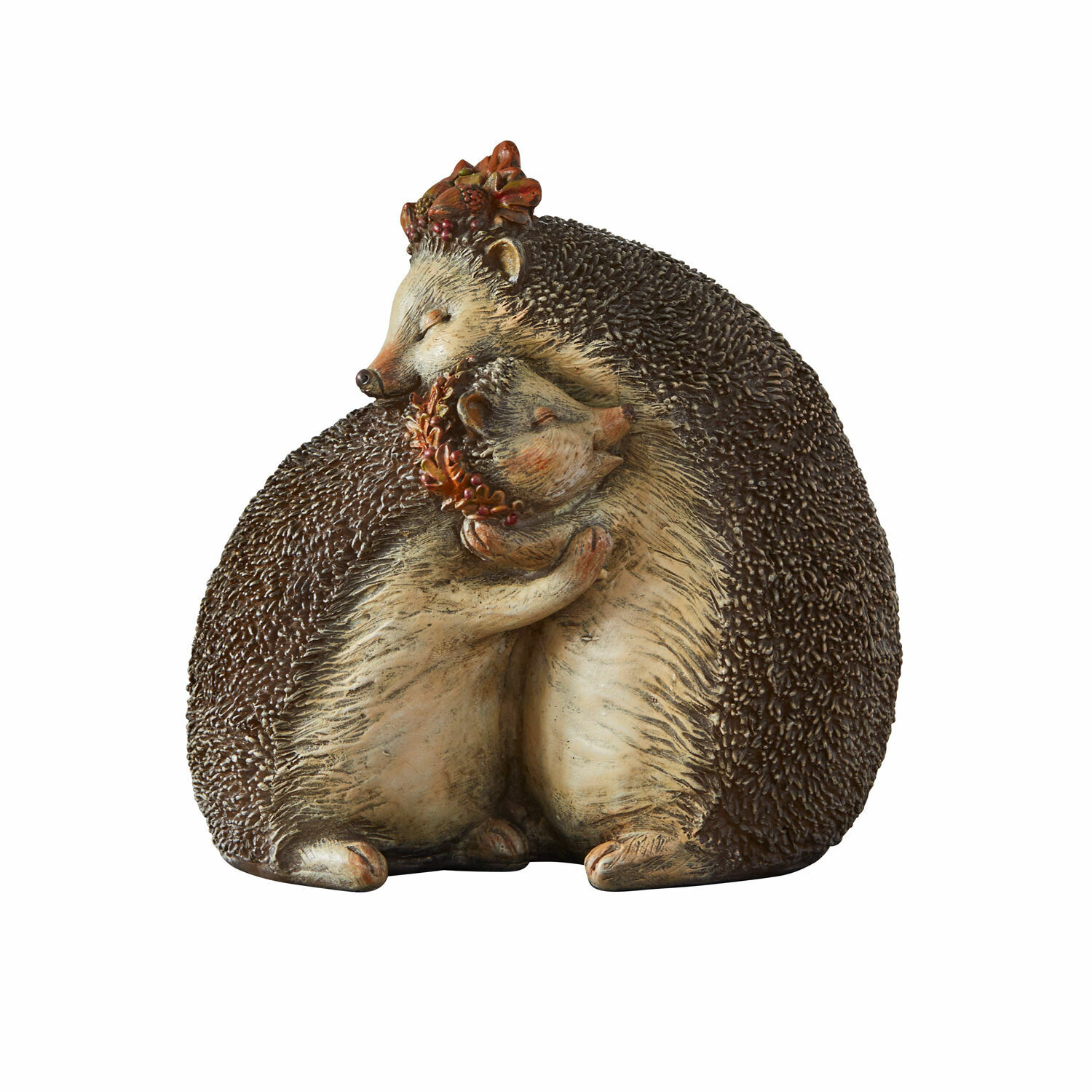 Hérissons décoratifs Adrienne Figurine de deux hérissons en résine marron et crème, décoration intérieure et extérieure