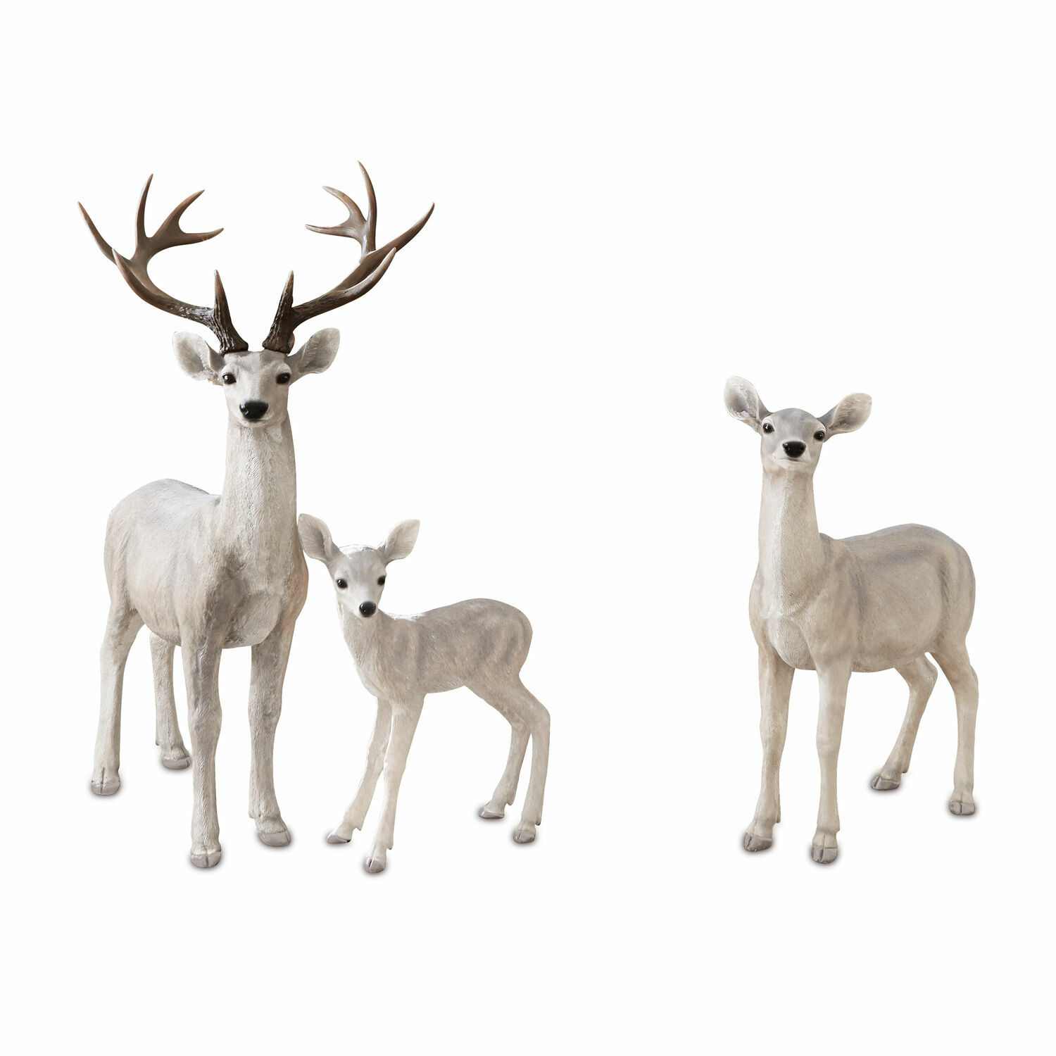 blanc vieilli Ensemble de trois cerfs décoratifs en blanc antique pour décoration intérieure et extérieure
