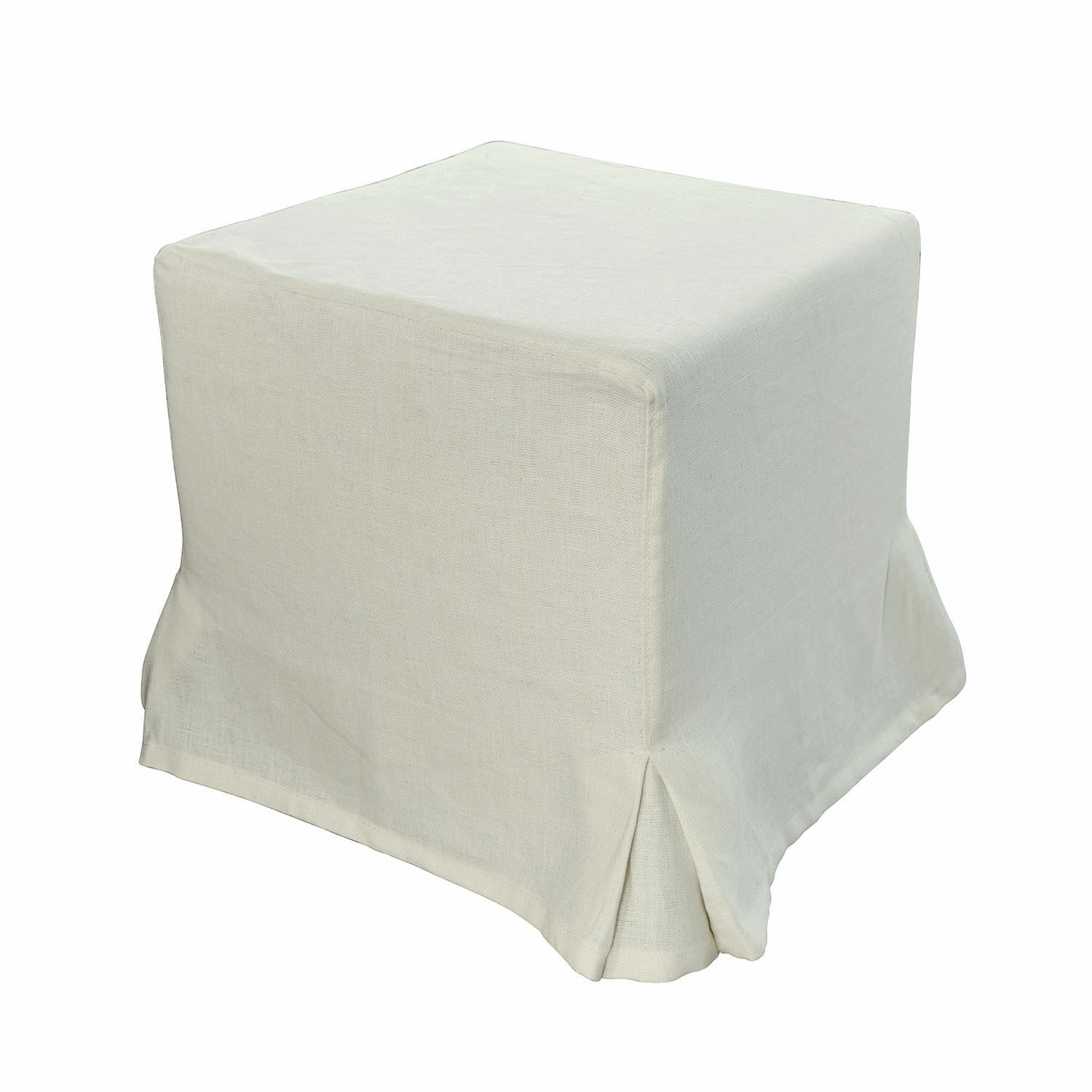 lin Tabouret carré Ulysette avec housse en lin beige clair pour salon et décoration intérieure