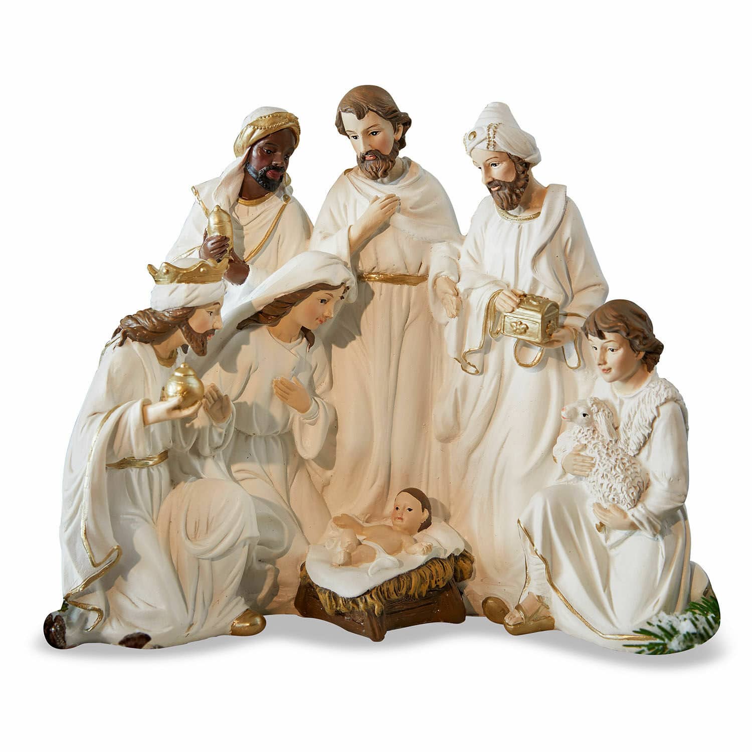 Personnages de crèche Kanem Figurines de crèche en céramique blanche représentant les Rois Mages et l'Enfant Jésus