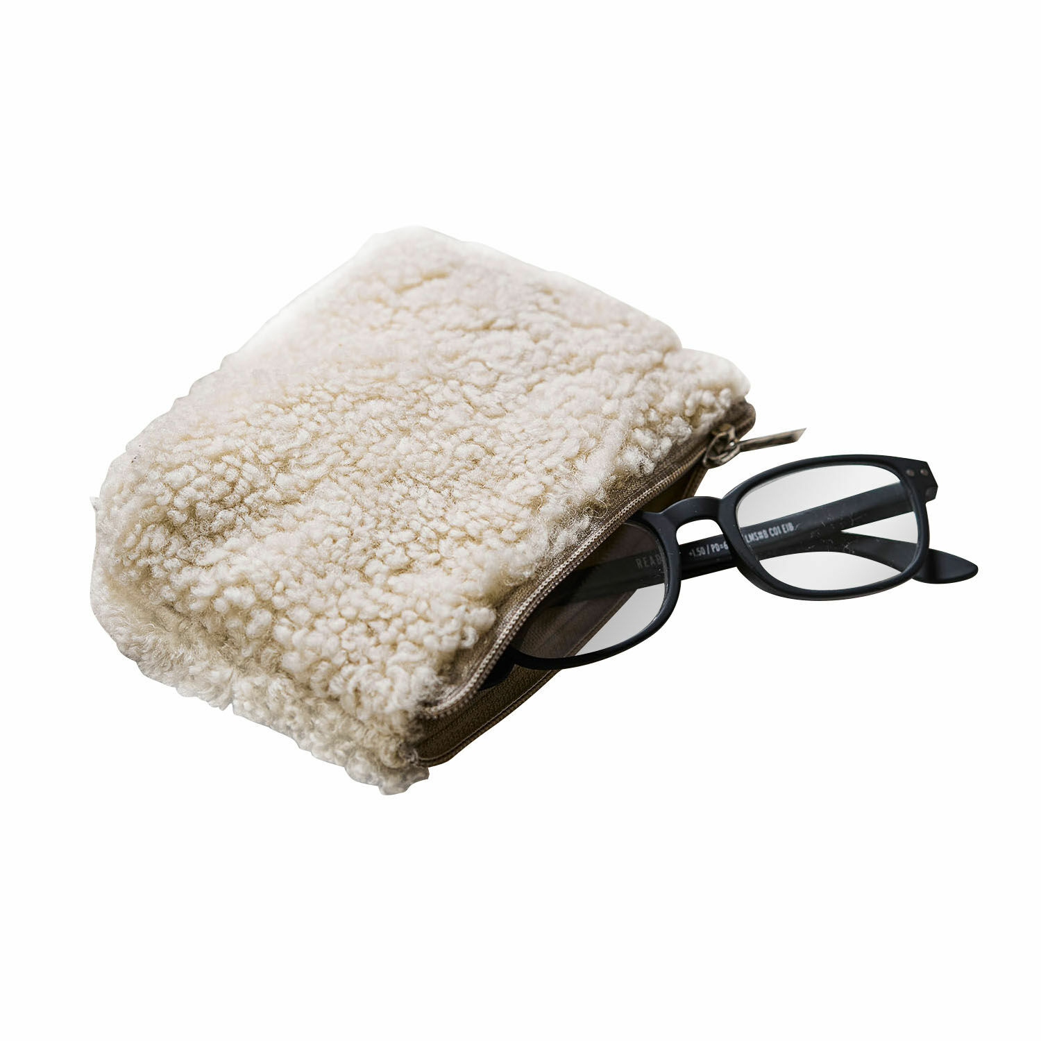 Trousse à maquillage Bathilde Étui à lunettes en tissu doux crème effet laine, pratique et élégant pour protéger vos lunettes