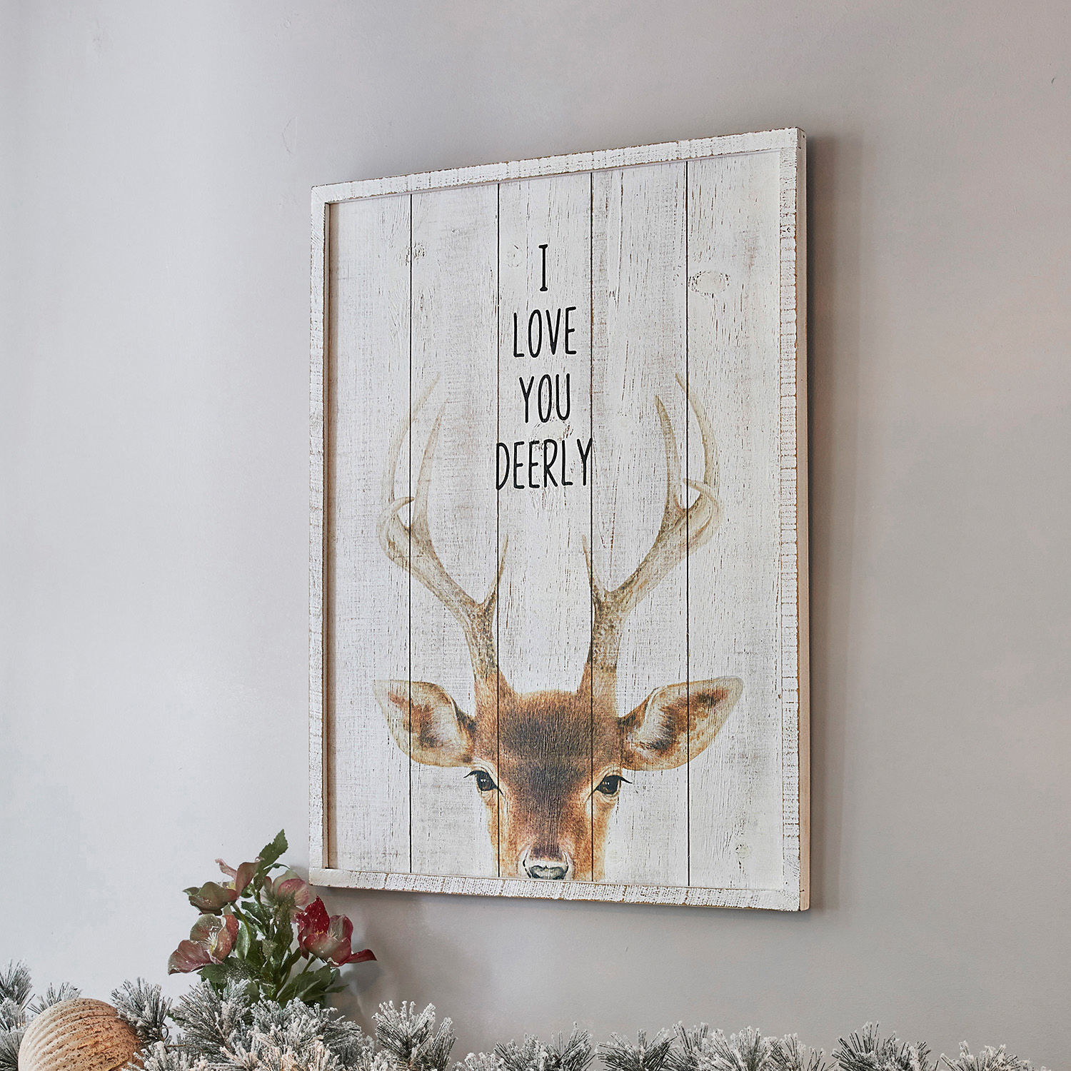 Panneau décoratif Savona Tableau en bois avec cerf et texte I love you deerly en couleurs naturelles pour décoration murale