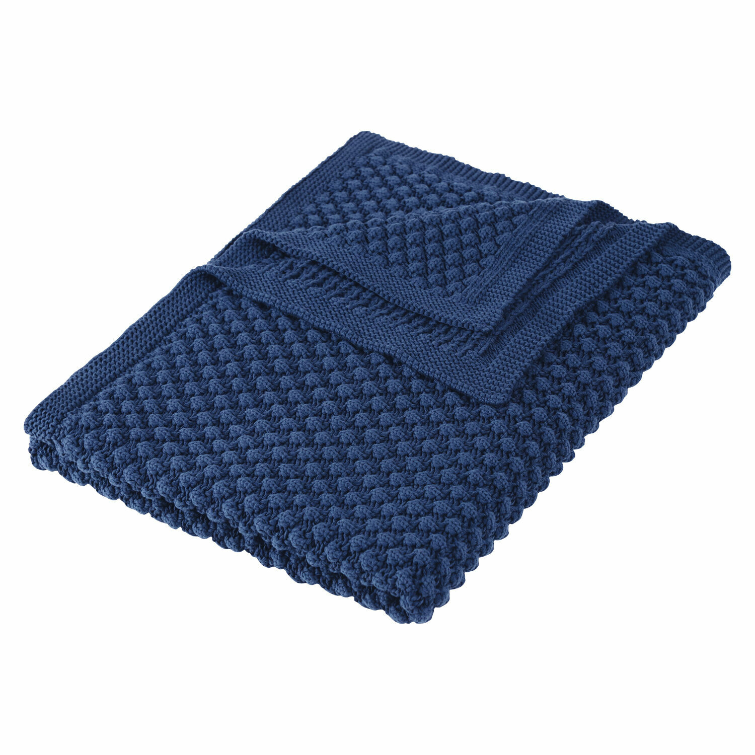 Plaid Tremes bleu marine à grosse maille, doux et chaud, parfait pour salon et chambre