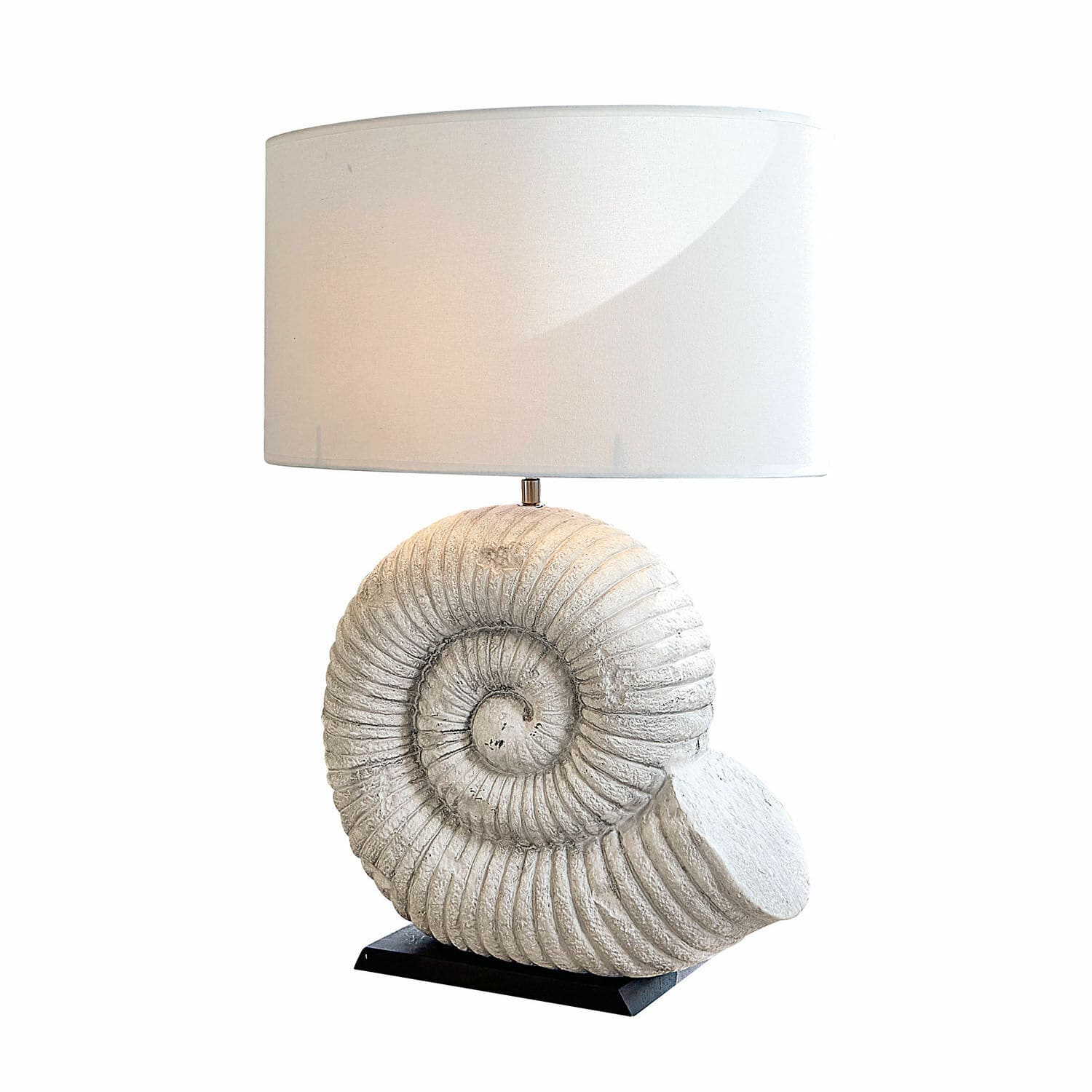 Lampe de table avec abat-jour blanc et base en forme de coquillage en pierre, lampe décorative intérieure