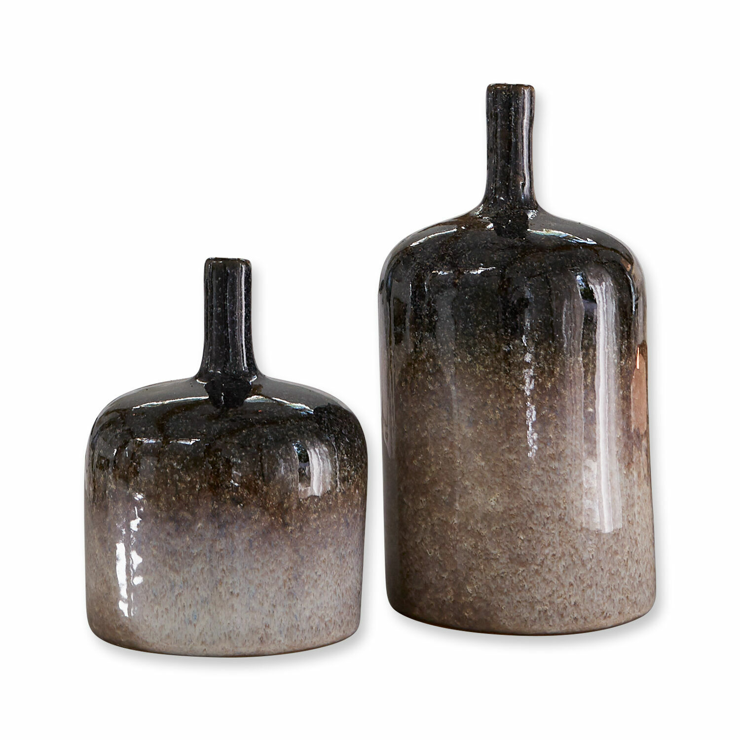 gris/noir Ensemble de deux vases en céramique Kurys gris et noir pour décoration intérieure moderne