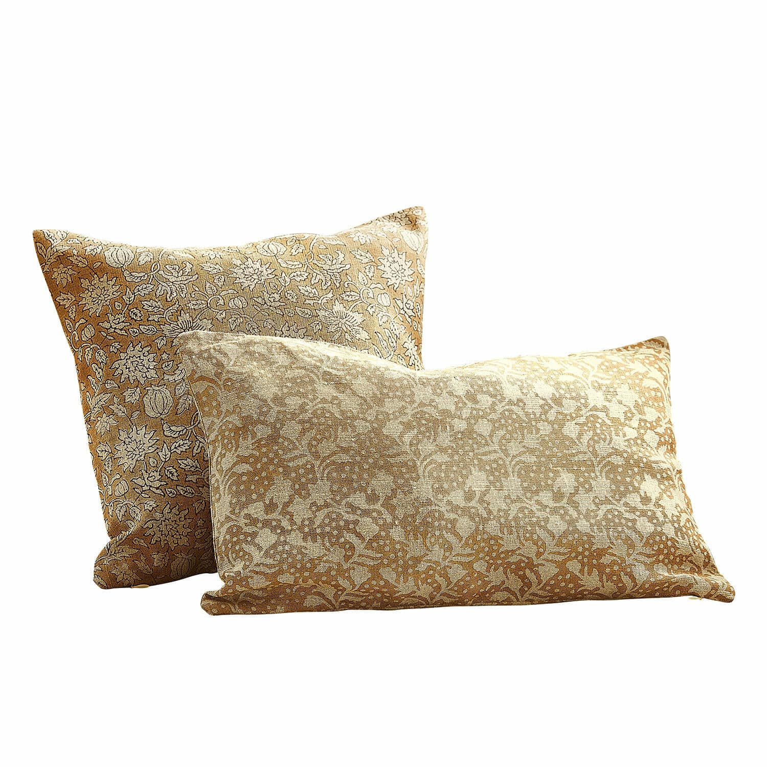 Lot de 2 housses de coussins Nalefor Ensemble de deux coussins décoratifs en coton beige et marron avec motifs floraux pour salon