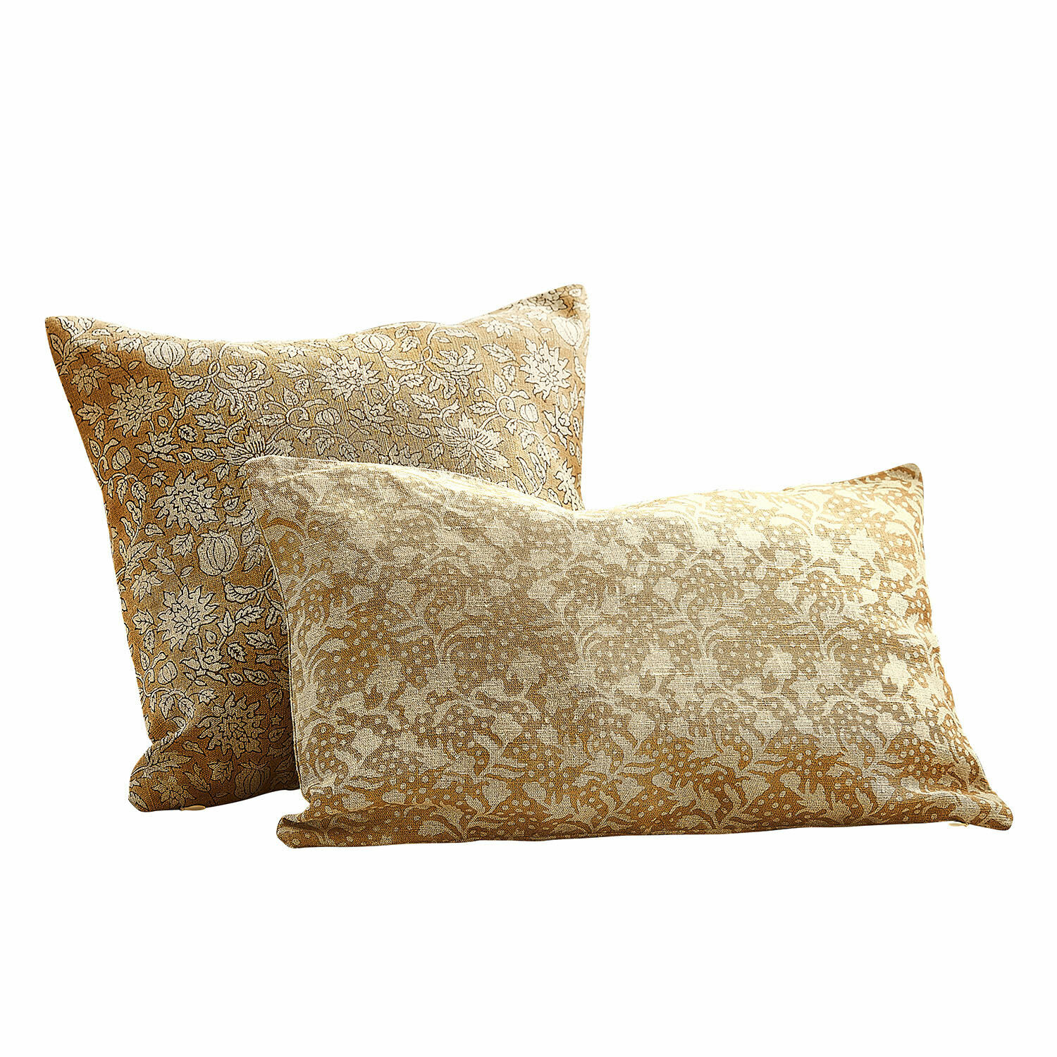 Lot de 2 housses de coussins Nalefor Ensemble de deux coussins décoratifs en coton beige et marron avec motifs floraux pour salon