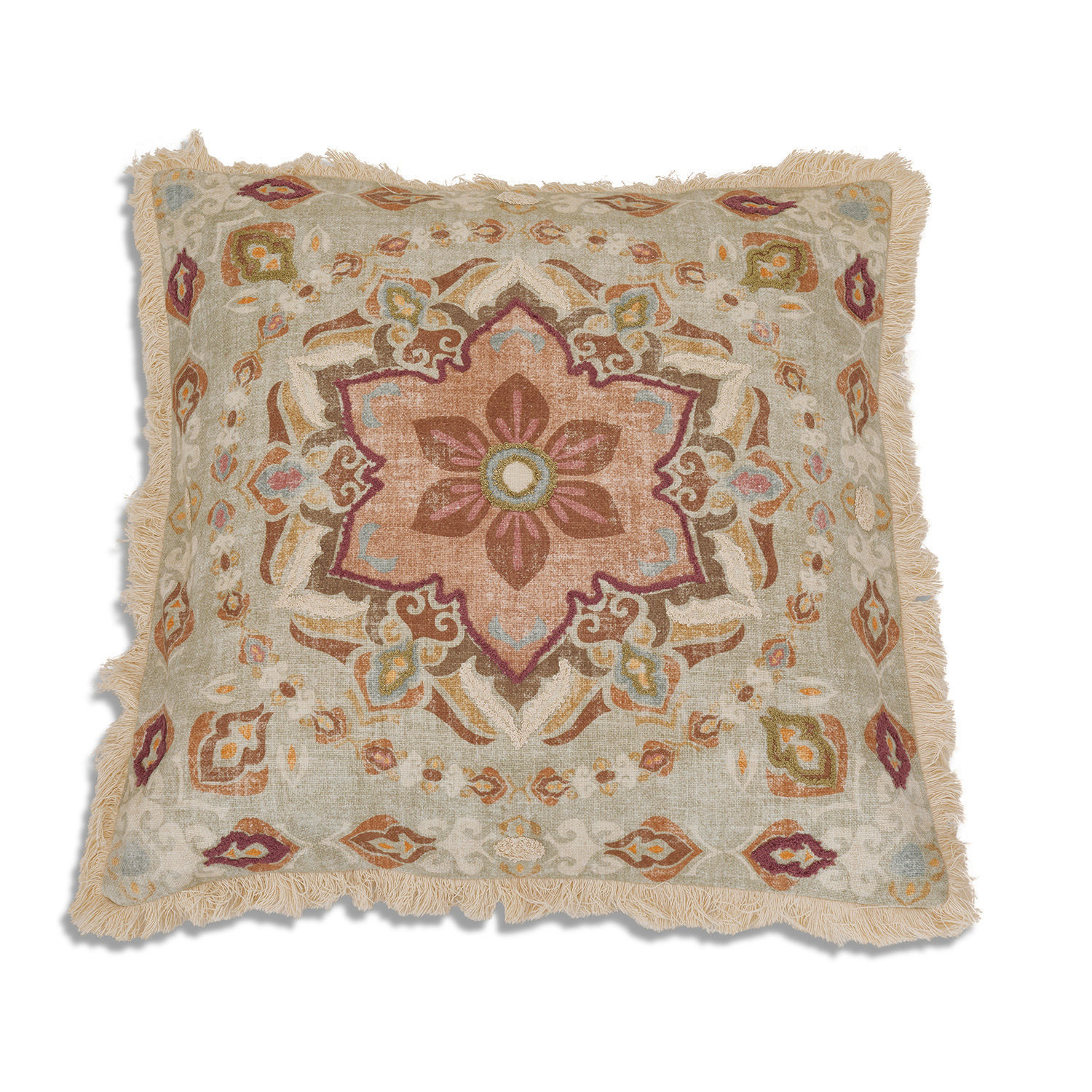 Coussin Garchy Coussin décoratif en coton beige avec motif floral et franges pour salon cosy