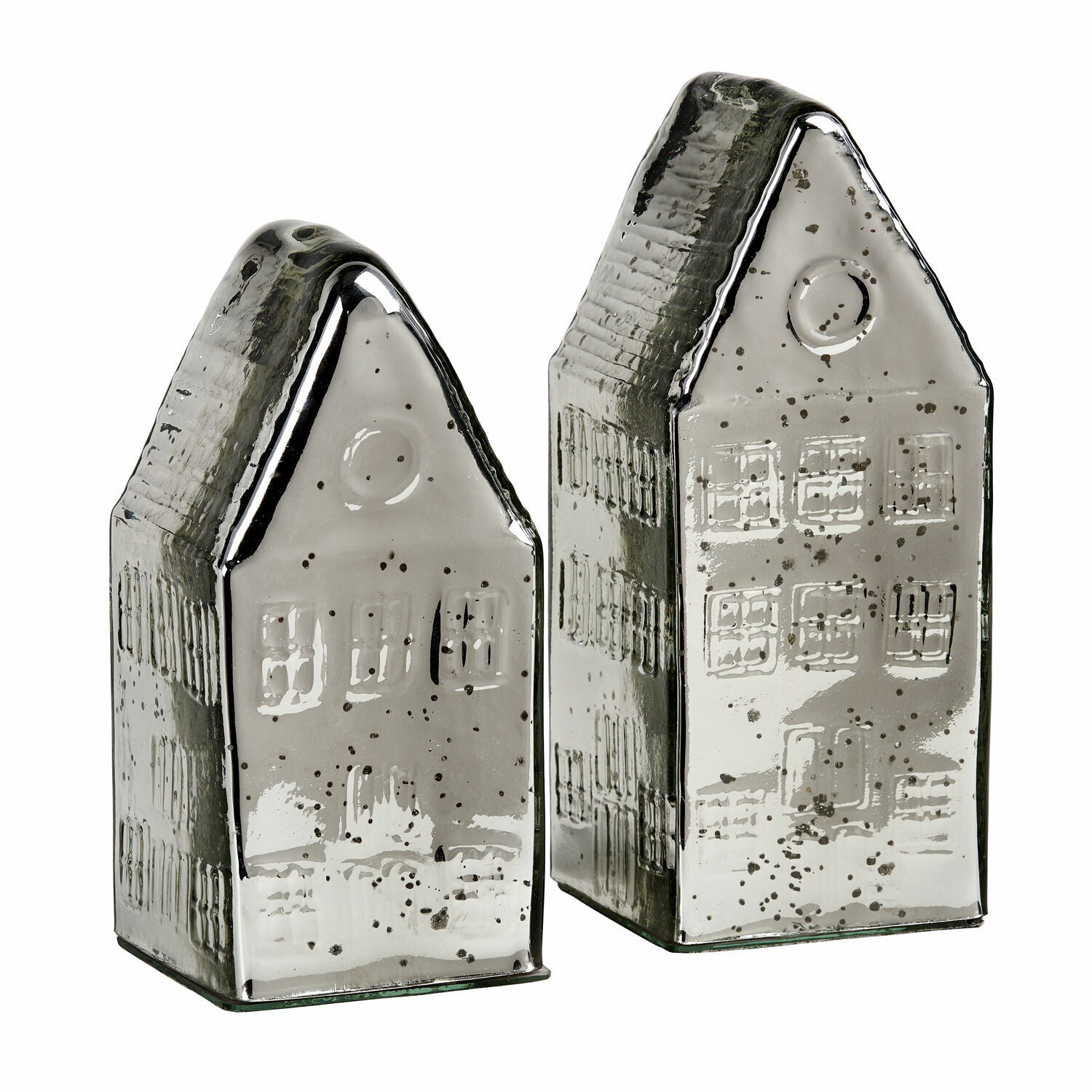 Lot de 2 maisons décoratives Langridge Deux décorations maison en céramique argentée brillante, décoration intérieure et cadeau