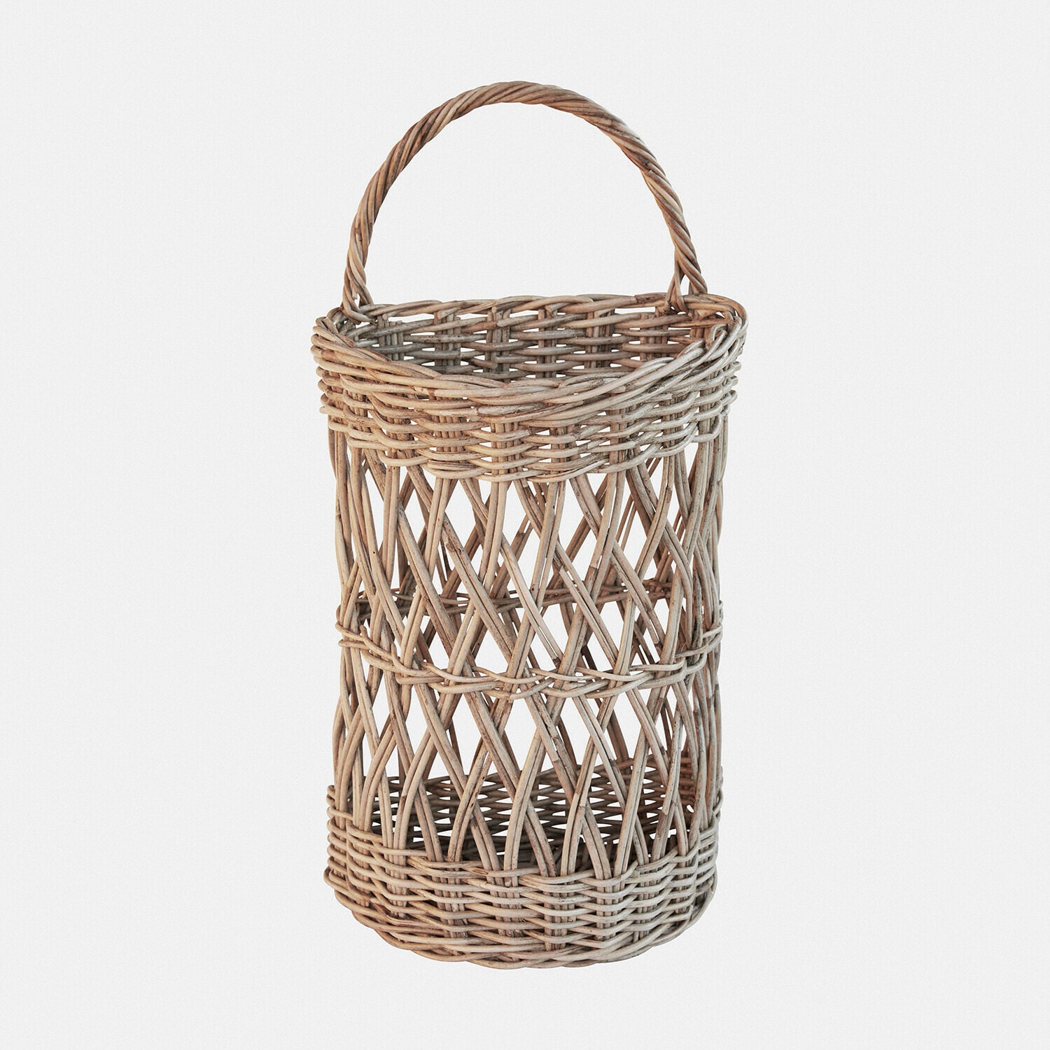 Panier à suspendre Finara Panier rond en osier naturel avec poignée, léger et pratique pour le rangement