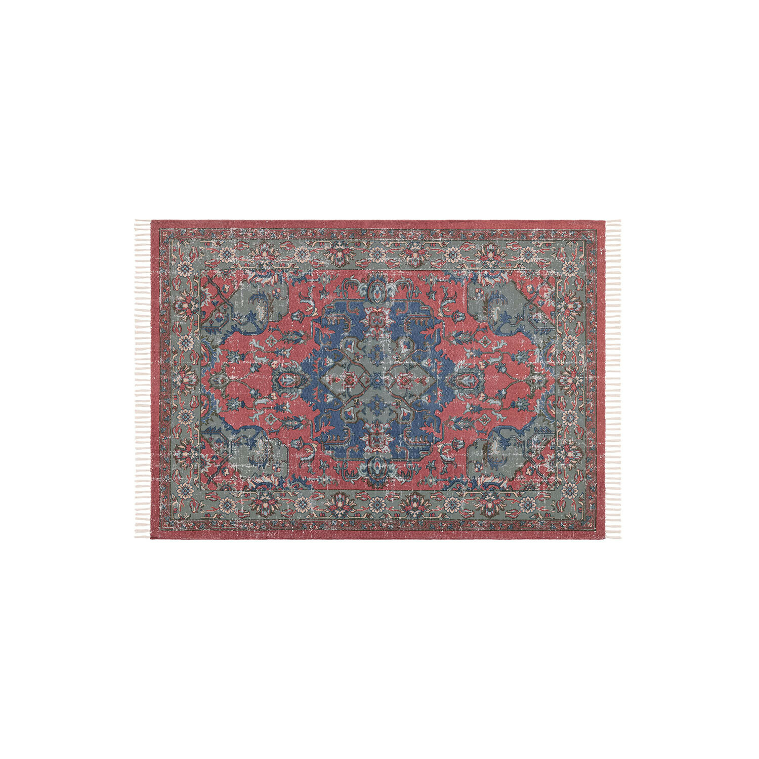 Tapis Southampton Tapis à motif oriental rouge, bleu et vert avec franges, décoratif et élégant pour intérieur
