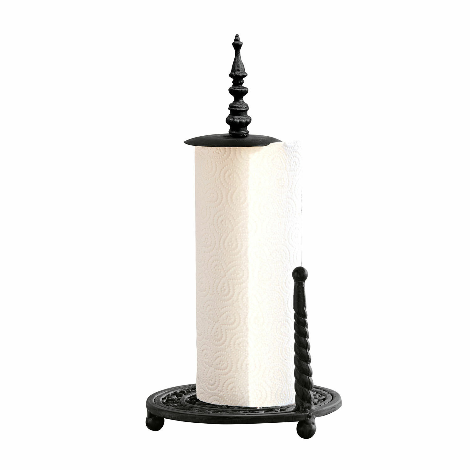 Dérouleur Dudley Porte-essuie-tout en métal noir avec motif décoratif et poignée torsadée élégante