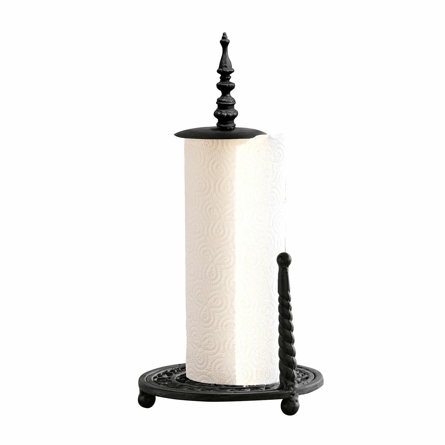 Dérouleur Dudley Porte-essuie-tout en métal noir avec motif décoratif et poignée torsadée élégante