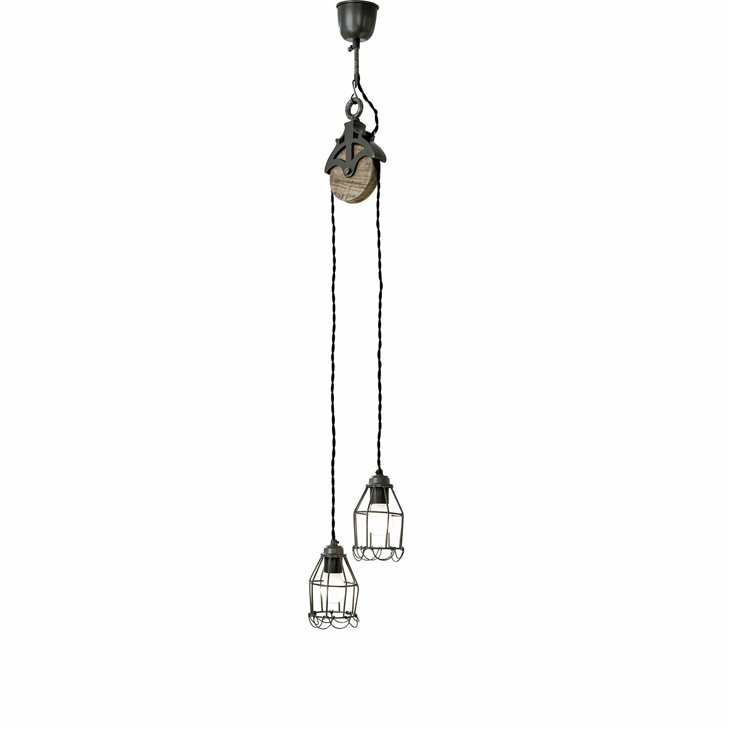 Suspension Trevici Suspension double en métal noir avec cage et élément en bois pour un style industriel intérieur