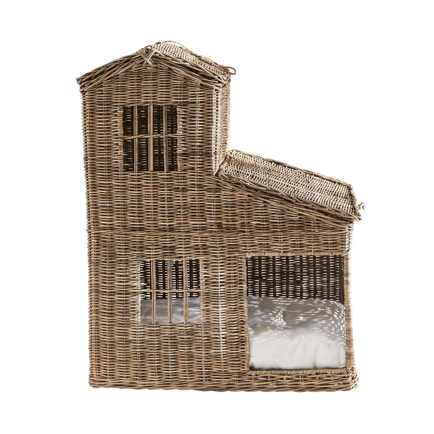 Maison pour chat Ravnda Maison pour animaux en osier naturel avec coussin, niche écologique pour chat confortable