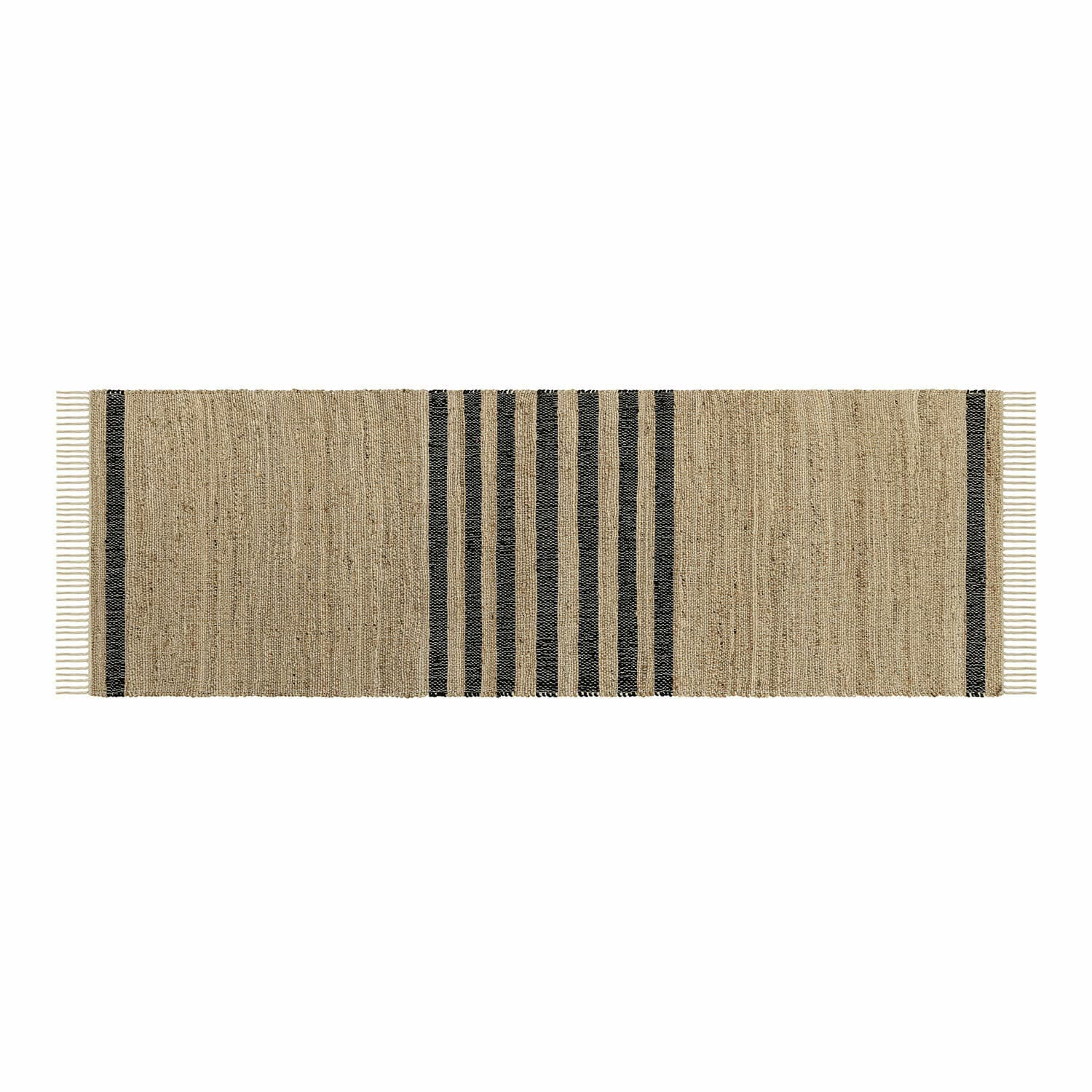 Tapis long Orgeval Tapis beige avec rayures noires en matériau naturel, parfait pour l'intérieur et l'entrée