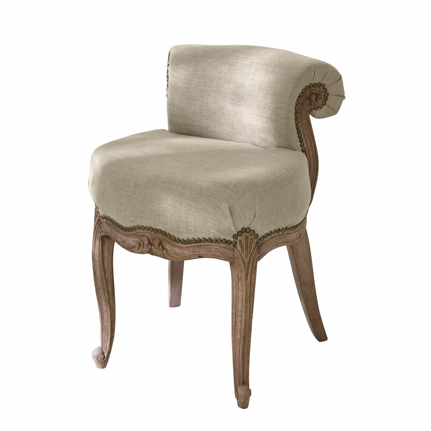 Fauteuil Rivel Fauteuil beige en tissu avec cadre en bois sculpté, style classique pour salon