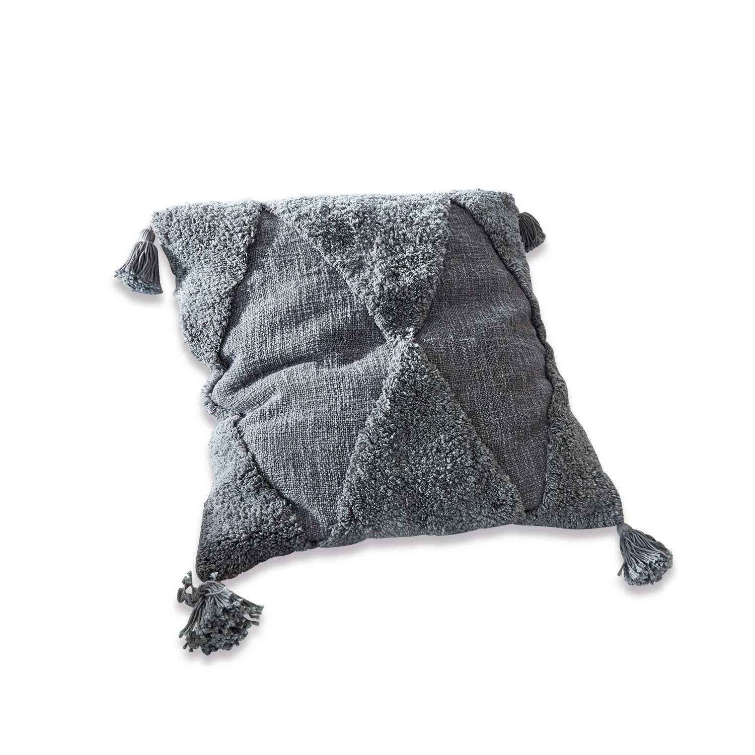 Housse de coussin Aldonsa Coussin décoratif gris en tissu doux avec pompons aux coins pour salon confortable