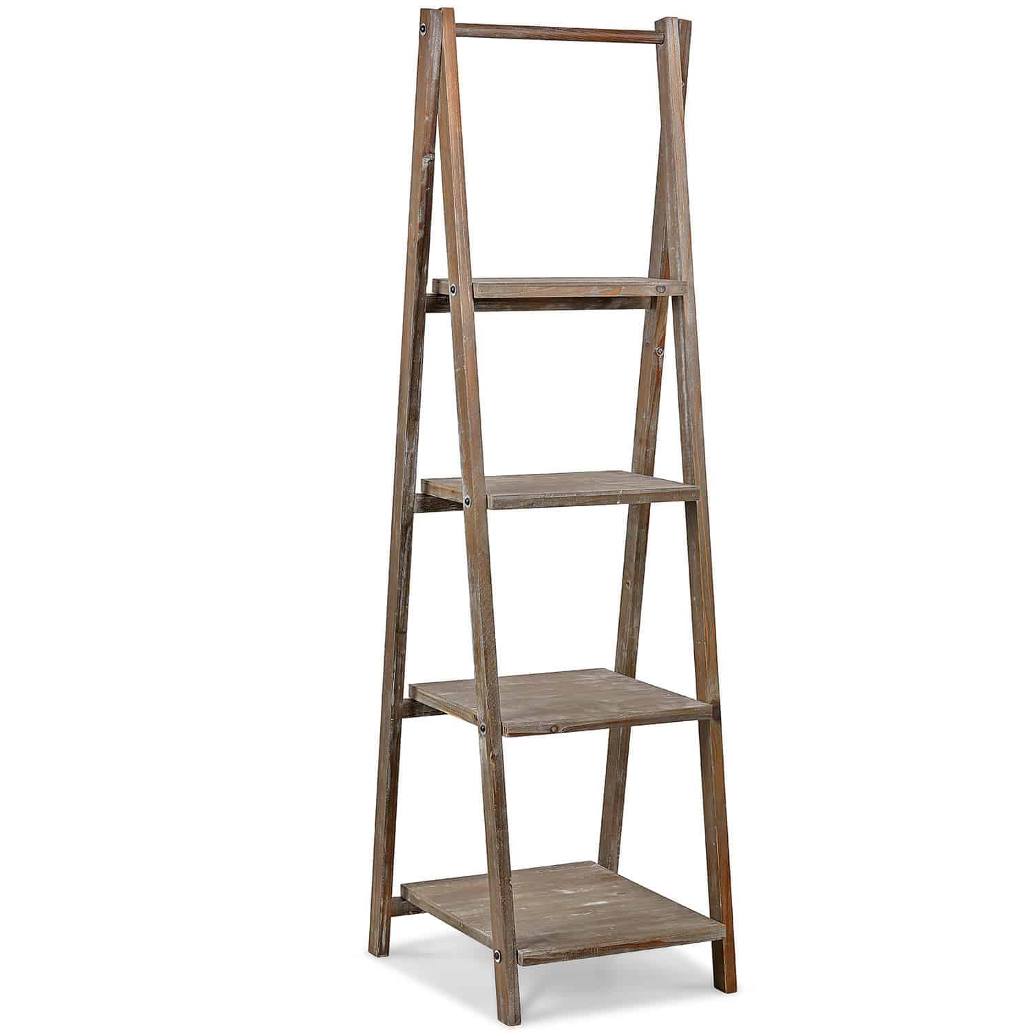 Étagère Lester Étagère en bois gris à quatre niveaux avec un style rustique pour rangement pratique